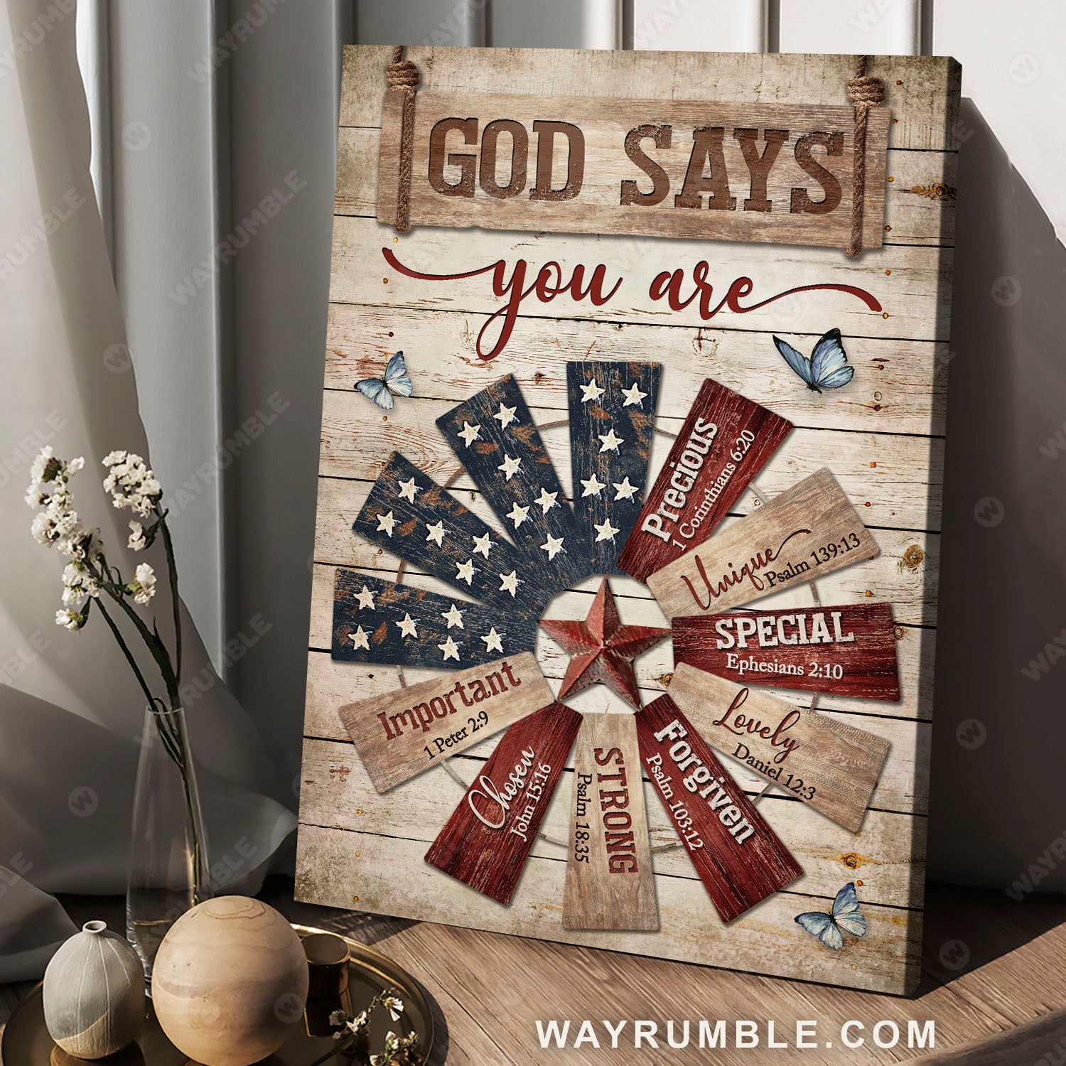 Jesus Christ, Blue butterfly, Star symbol, God says you are - Jesus Portrait Canvas Prints, Christian Wall Art