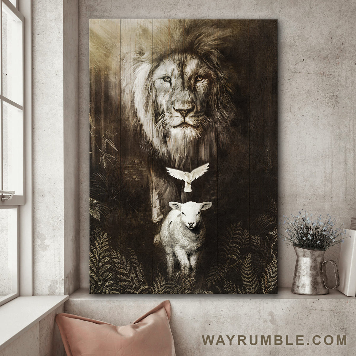 Lion of Judah, lamb of God, Dove - Jesus Portrait Canvas Prints, Wall Art