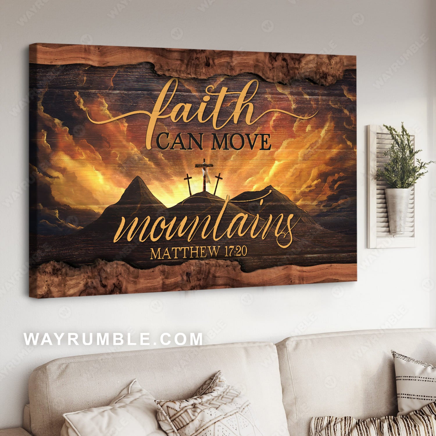 Sunrise painting, Mountain landscape, Faith can move mountains - Jesus Landscape Canvas Prints, Christian Wall Art