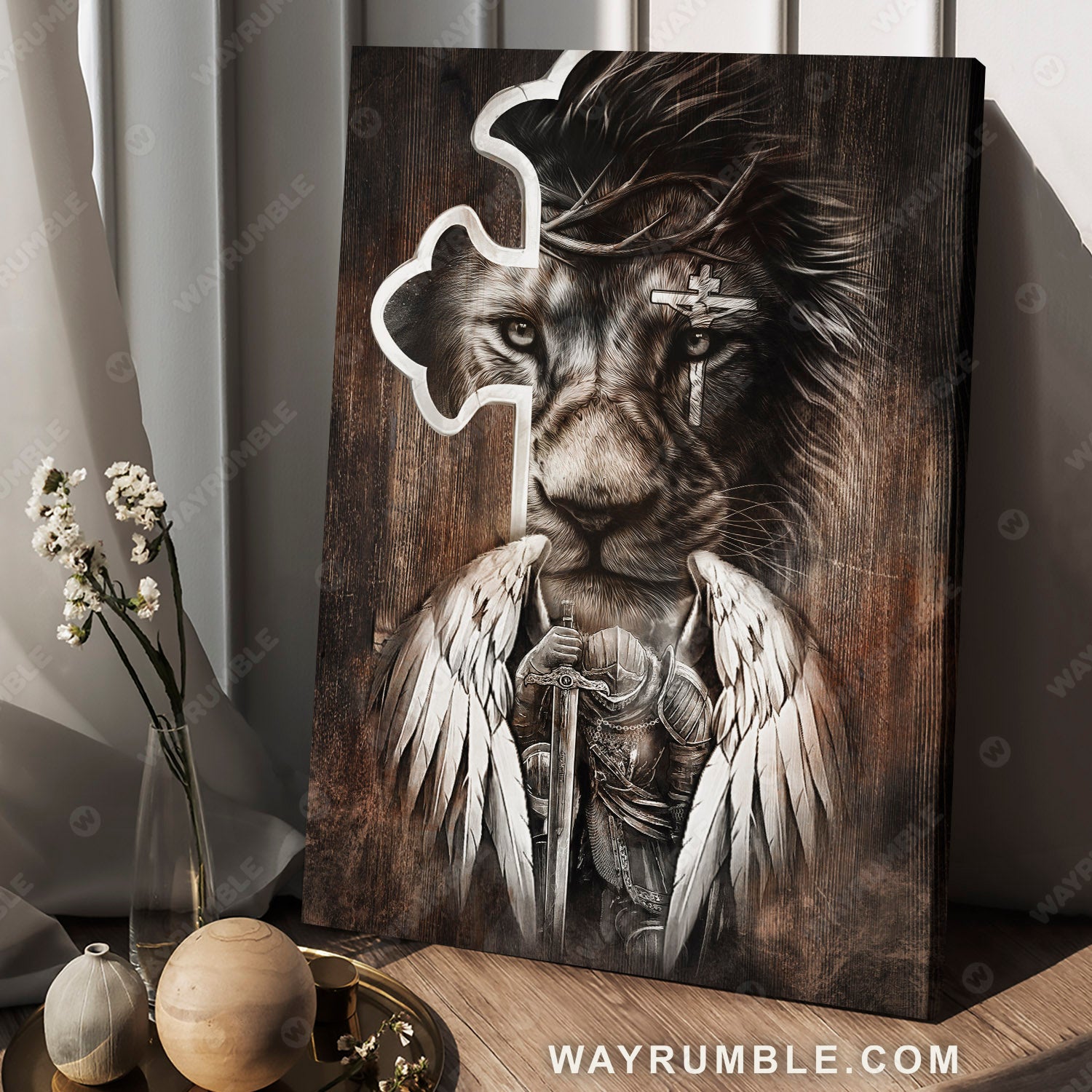 Lion of Judah, Knight of God, Warrior with wings, Fight for Jesus - Jesus Portrait Canvas Prints, Christian Wall Art
