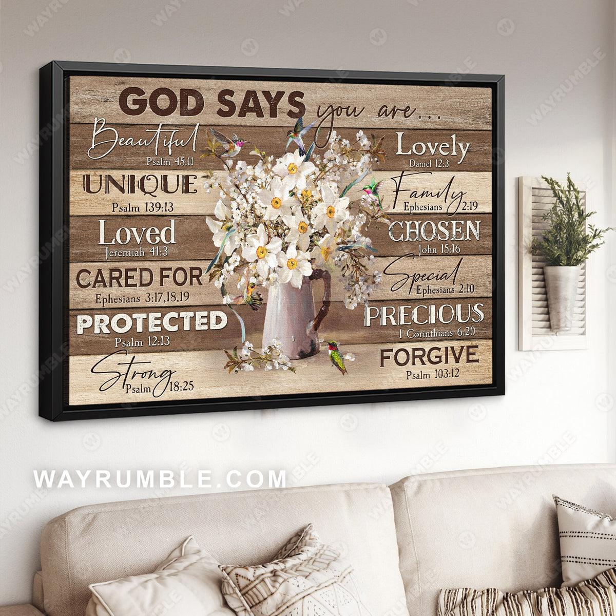White flower painting, Still life, Vintage, God says you are - Jesus Landscape Canvas Prints, Wall Art