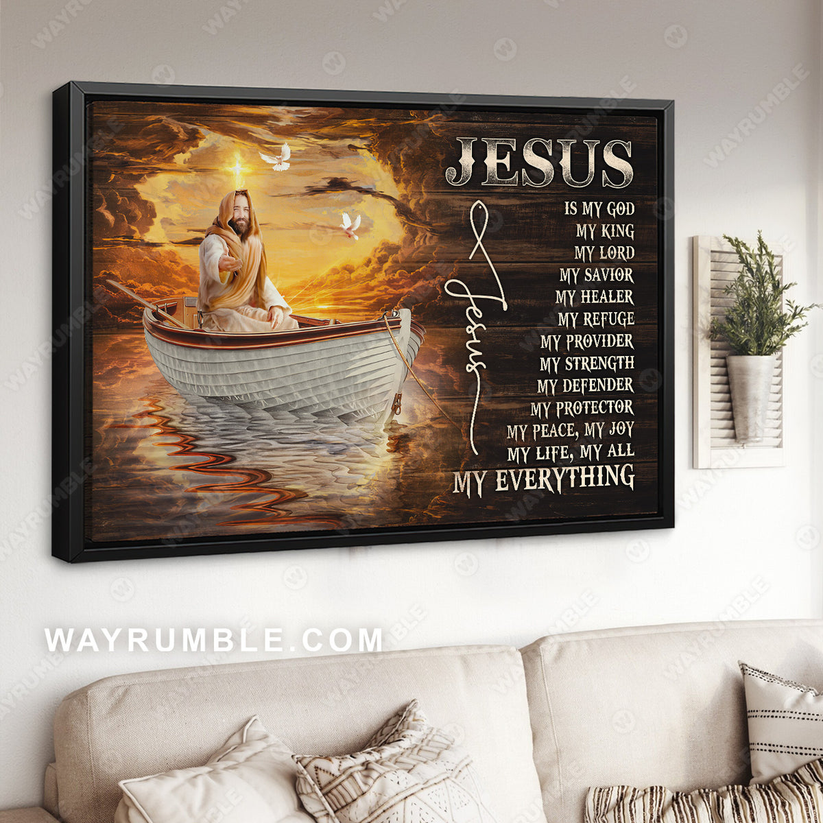 Jesus painting, A boat trip with Jesus, Light from heaven, Jesus is my everything - Jesus Landscape Canvas Prints, Christian Wall Art