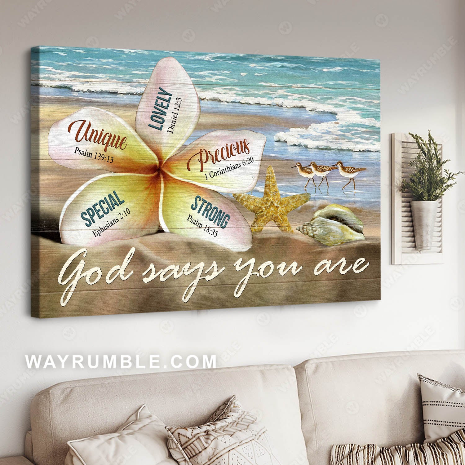Jasmine flower, On the beach, Beach painting, God says you are - Jesus Landscape Canvas Prints, Christian Wall Art