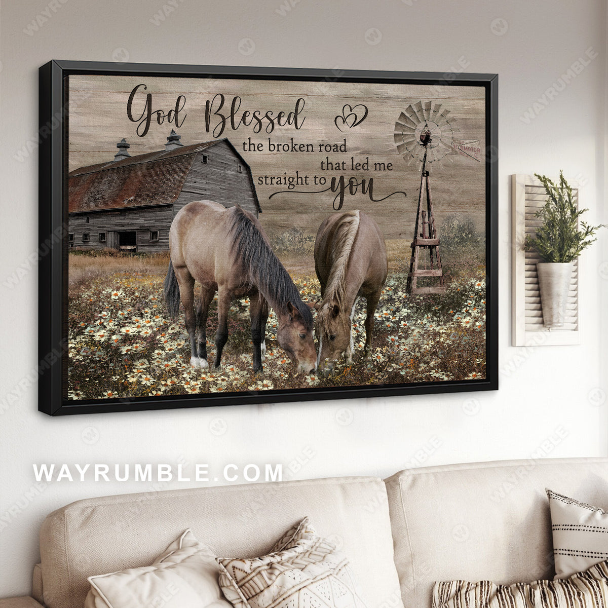 Horse drawing, Countryside landscape, Daisy flower field, God bless the road that led me to you - Jesus Landscape Canvas Prints, Christian Wall Art