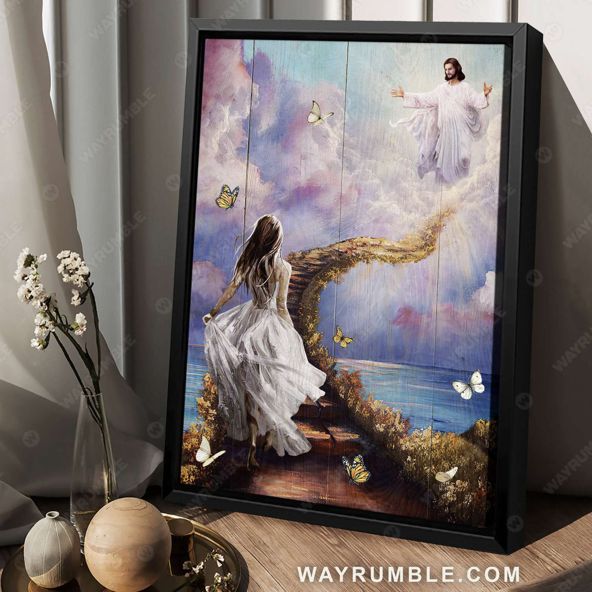 Jesus painting, Beautiful girl drawing, Path to heaven, Jesus is waiting - Jesus Portrait Canvas Prints, Christian Wall Art