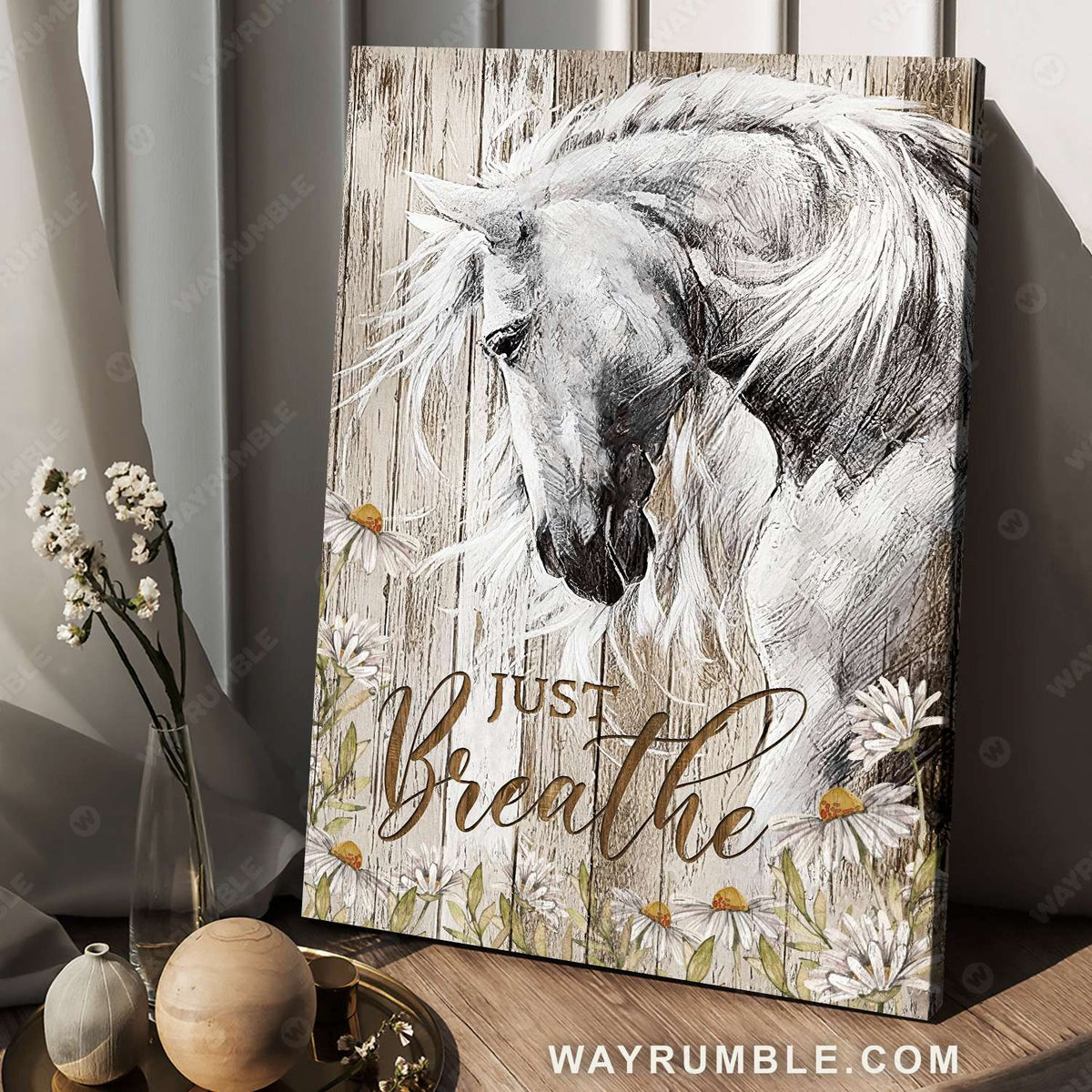 White horse painting, Daisy flower, The gorgeous white horse, Just breathe - Jesus Portrait Canvas Prints, Christian Wall Art