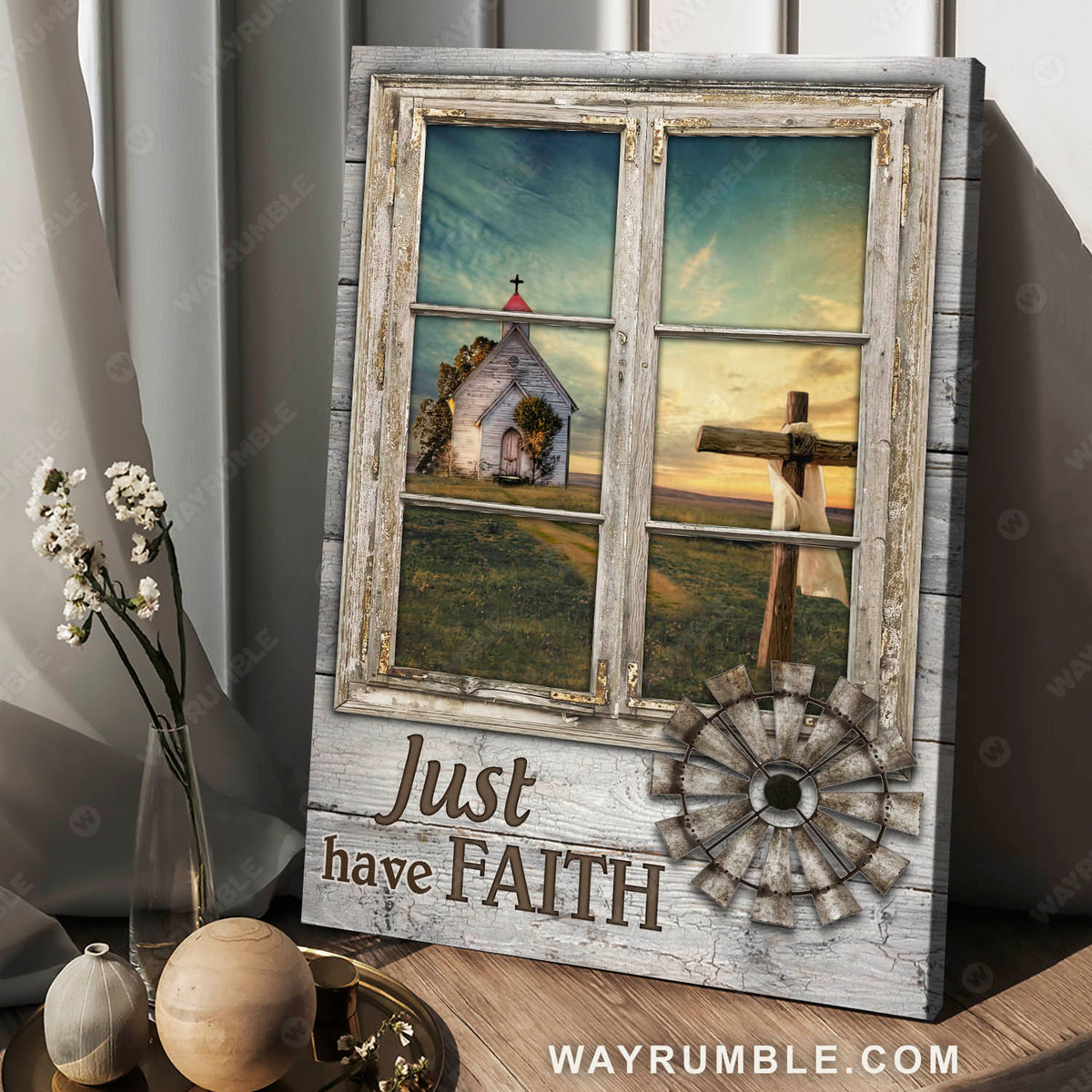 Small church, The rugged cross, Window frame, The beautiful afternoon, Just have faith - Jesus Portrait Canvas Prints, Christian Wall Art