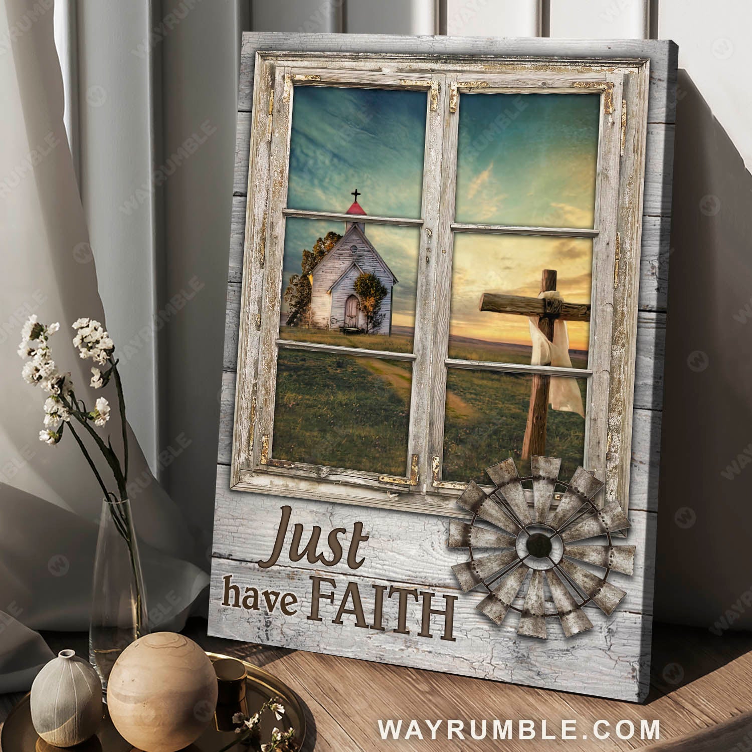 Small church, The rugged cross, Window frame, The beautiful afternoon, Just have faith - Jesus Portrait Canvas Prints, Christian Wall Art