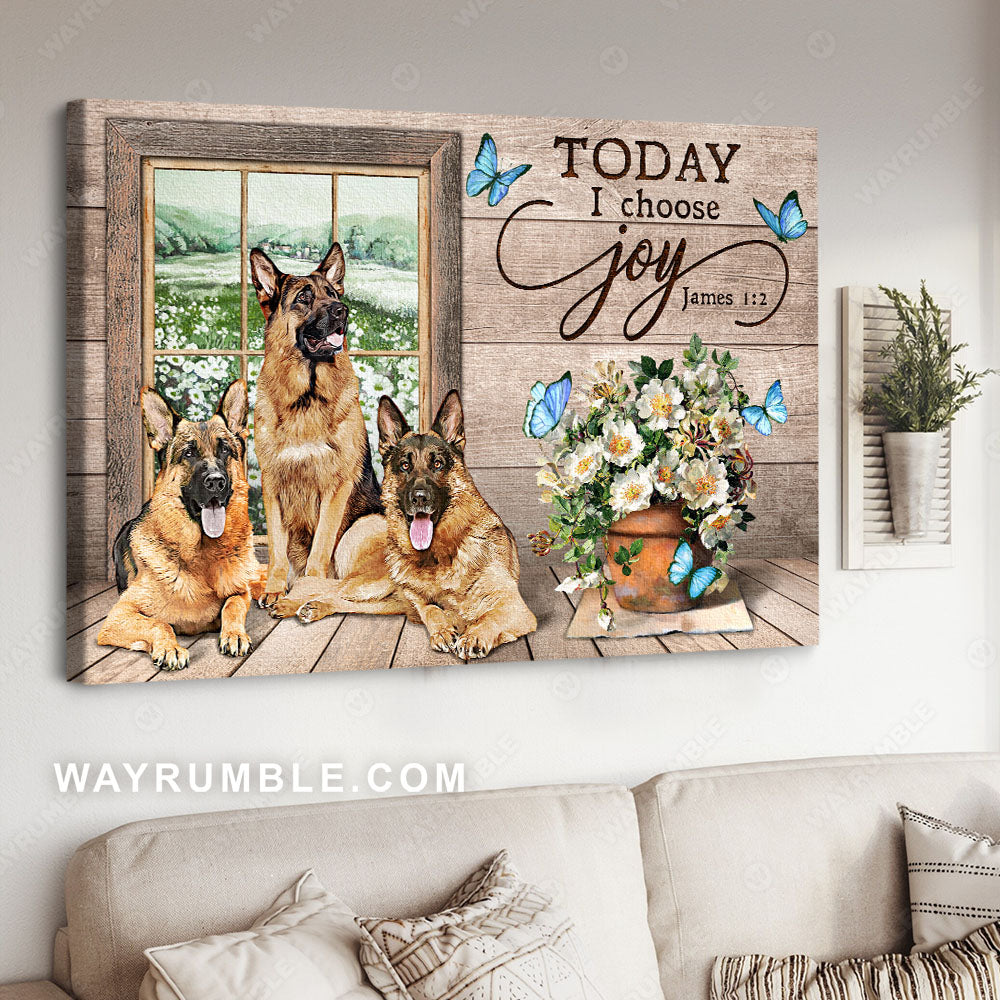 German shepherd, Flower vase, Today I choose joy - Dog Landscape Canvas Prints, Wall Art