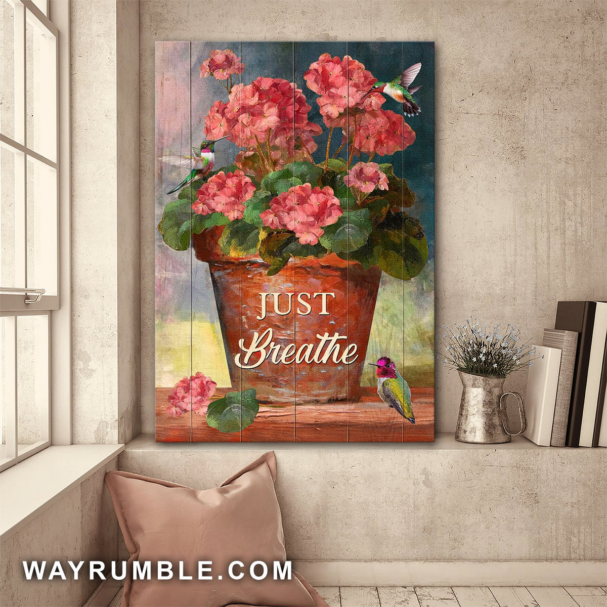 Beautiful flowerpot, Hummingbird, Just breathe - Jesus Portrait Canvas Prints, Wall Art