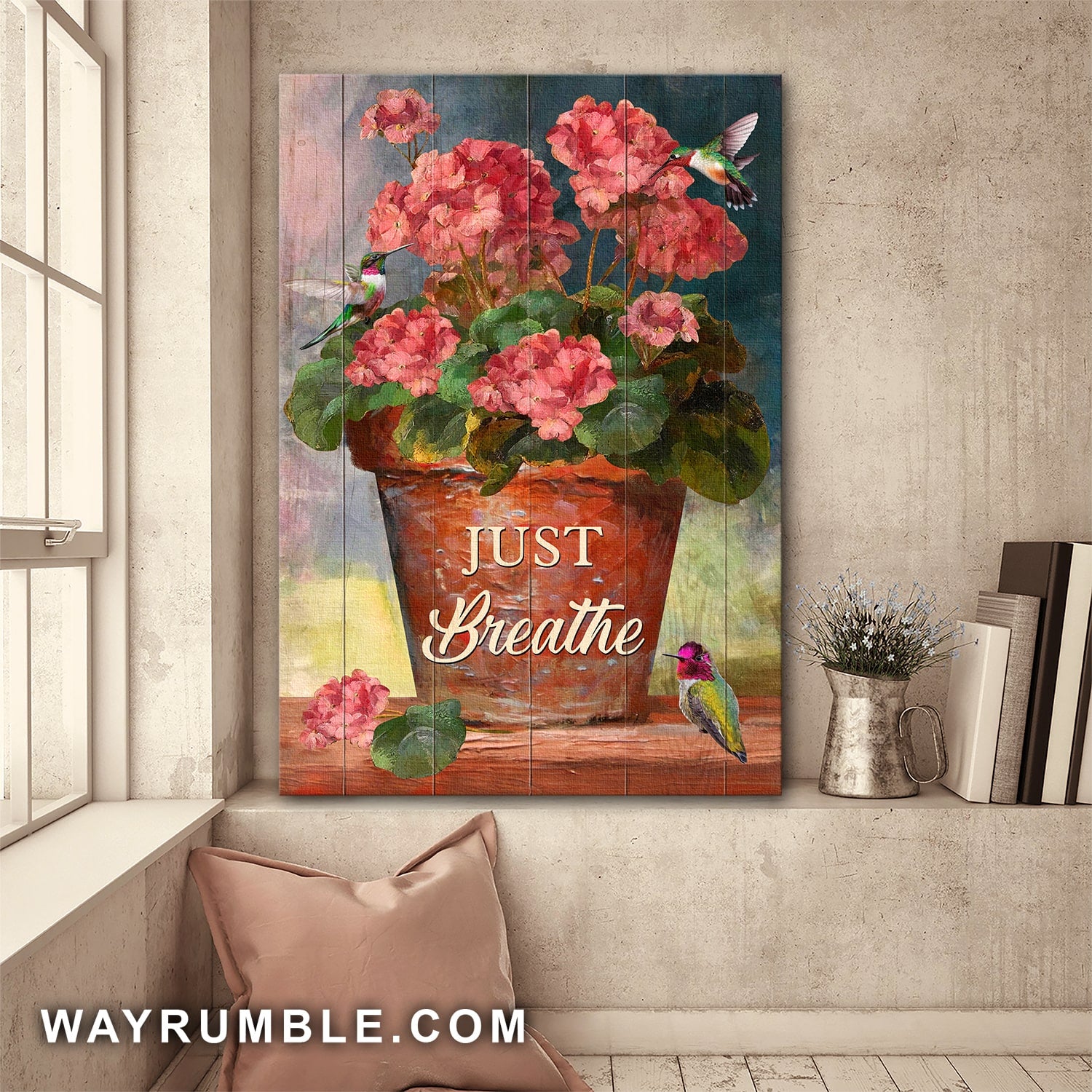 Beautiful flowerpot, Hummingbird, Just breathe - Jesus Portrait Canvas Prints, Wall Art