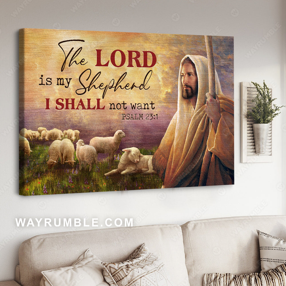 Jesus painting, Jesus and the lambs of God, The Lord is my Shepherd - Jesus Landscape Canvas Prints, Christian Wall Art
