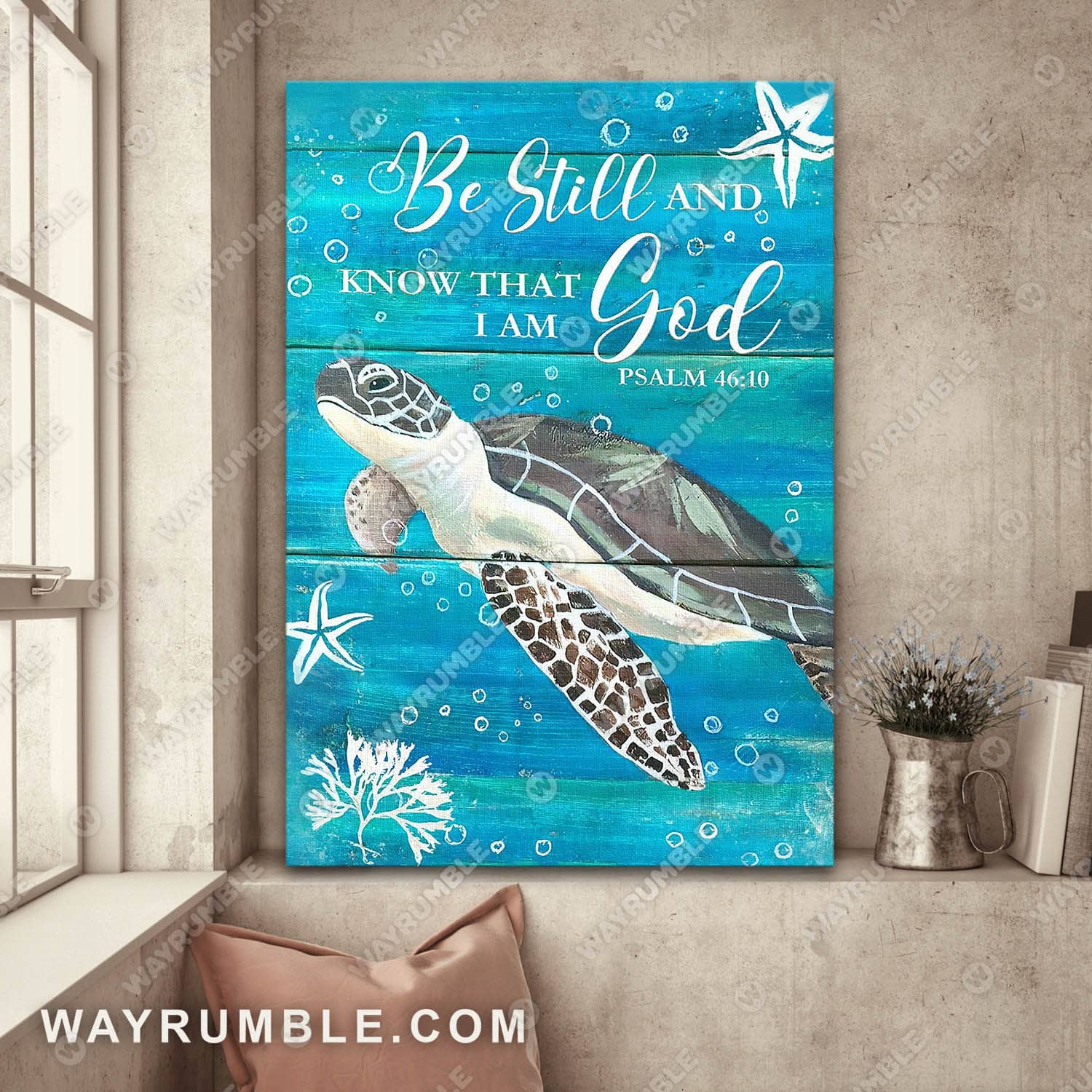 Loggerhead turtle, Balloons, Blue ocean, Be still and know that I am God - Jesus Portrait Canvas Prints, Wall Art