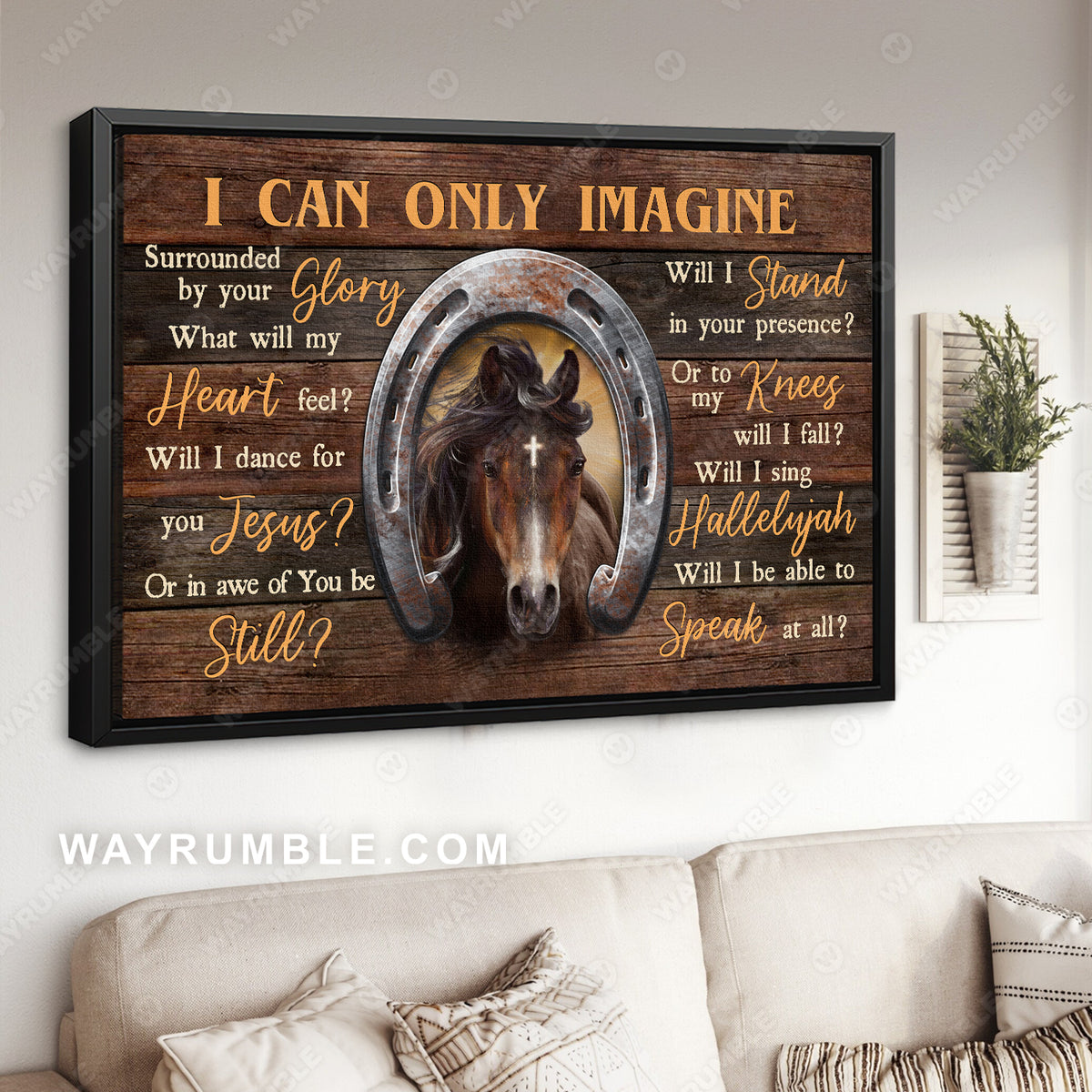 Horse painting, Horseshoe, Wooden background, I can only imagine - Jesus Landscape Canvas Prints, Wall Art