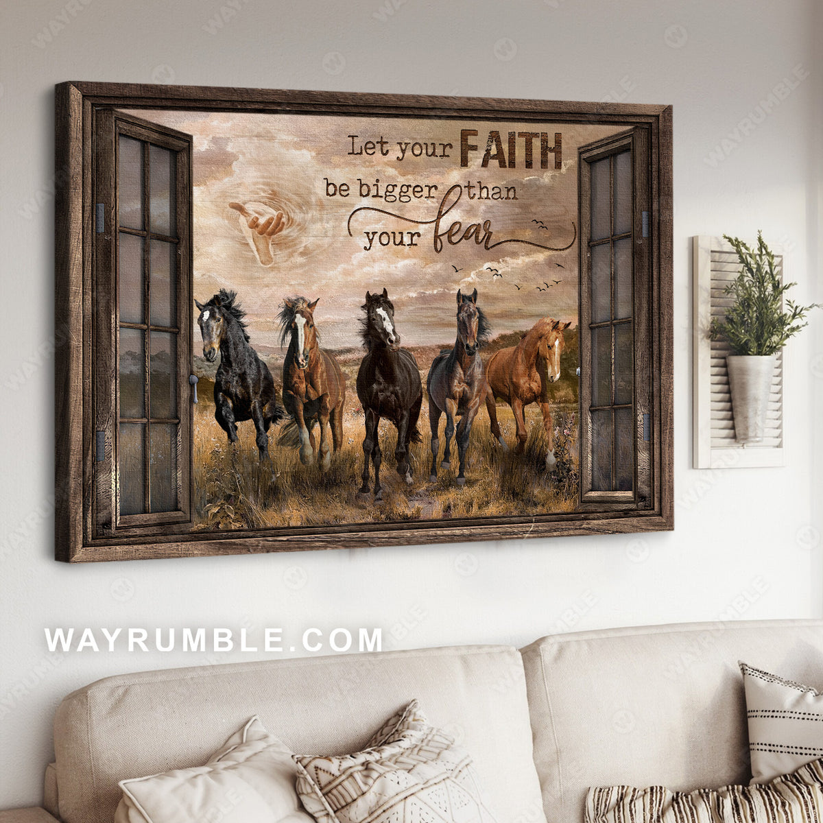 Running horse, horse painting, Jesus Hand, Let your faith be bigger than your fear - Jesus Landscape Canvas Prints, Christian Wall Art