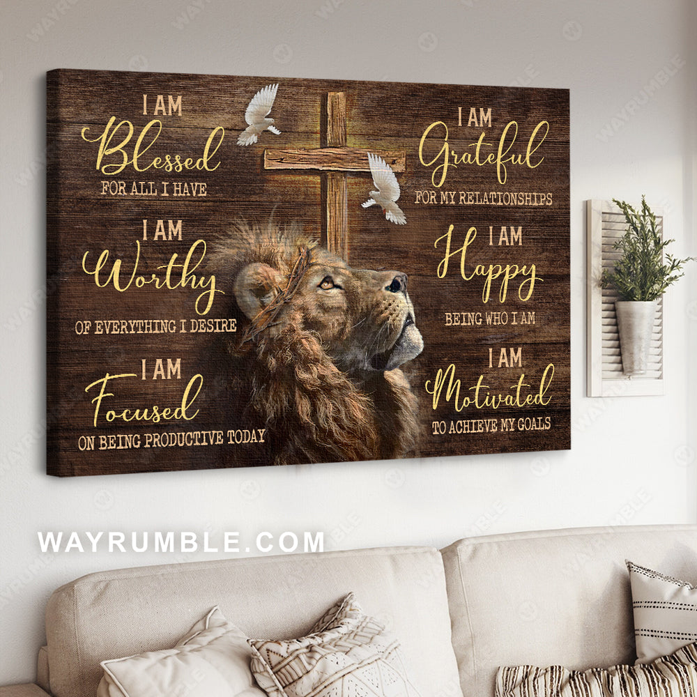 Lion drawing, Lion of Judah, The old rugged cross, I am blessed for all I have - Jesus Landscape Canvas Prints, Christian Wall Art