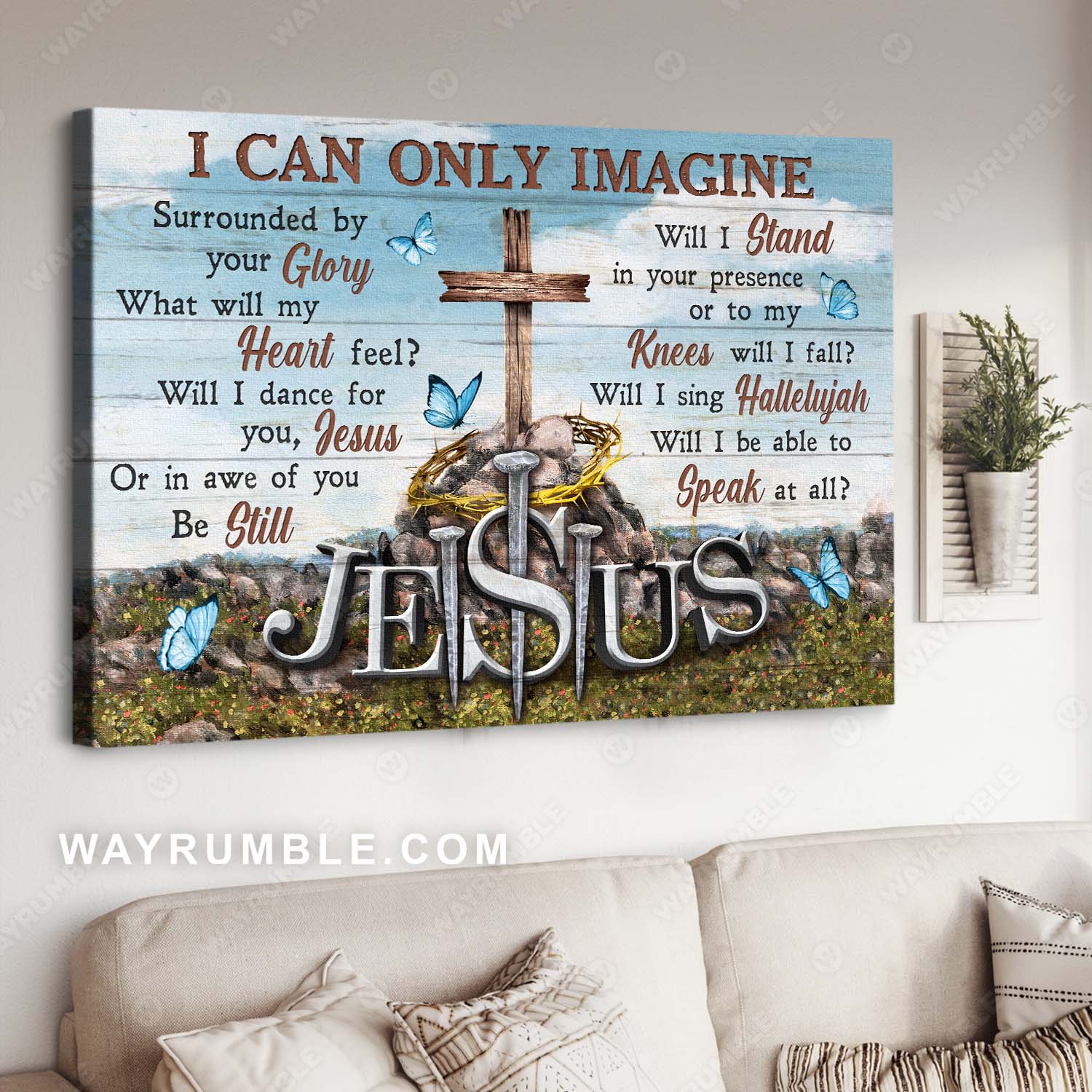 Crown of thorn, The wooden cross on the rock, I can only imagine - Jesus Landscape Canvas Prints, Wall Art
