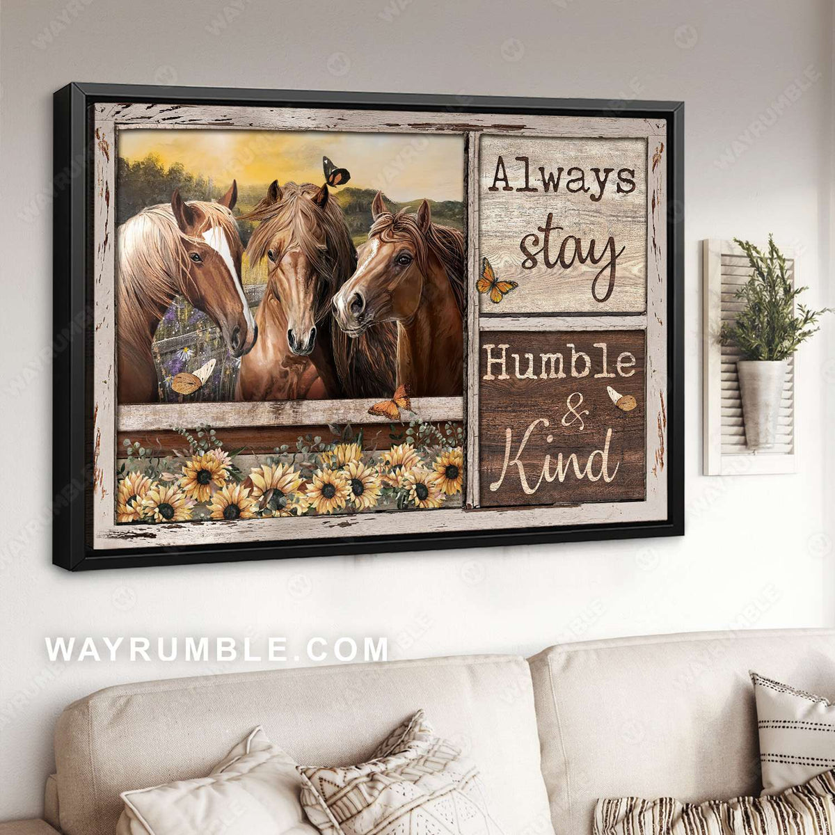 Horse painting, On the field, Mountain landscape, Always stay humble and kind - Jesus Landscape Canvas Prints, Christian Wall Art