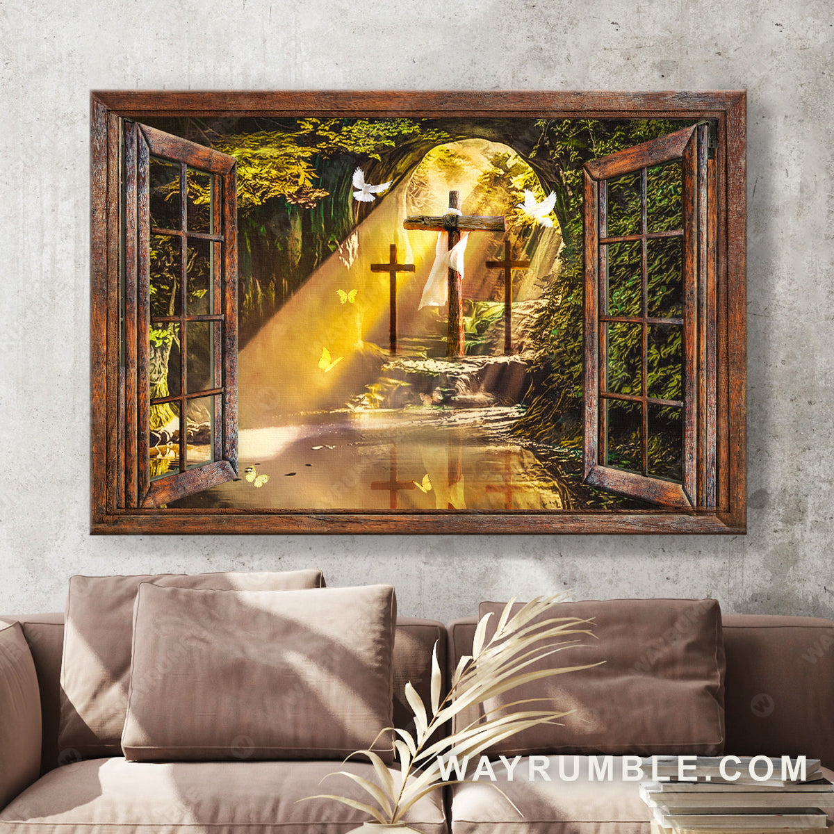 Beautiful cave, Window frame, The stunning morning sunlight - Jesus Landscape Canvas Prints, Wall Art