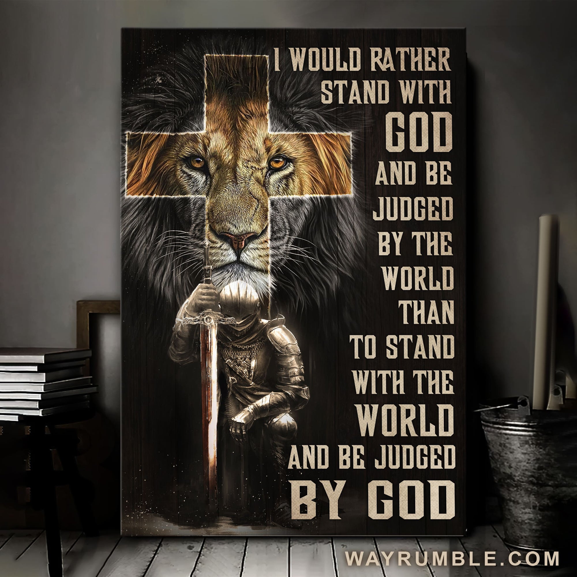 Lion of Judah, Cross, Warrior, I would rather stand with God - Jesus Portrait Canvas Prints, Wall Art