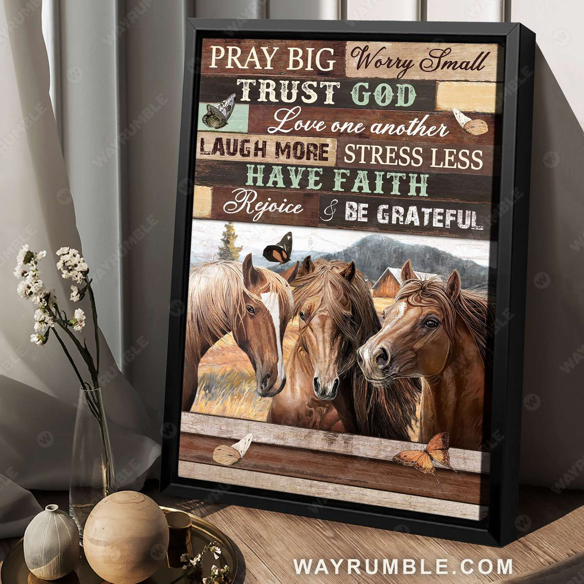 Horse painting, Amazing horse brother, Countryside landscape, Have faith, Rejoice &amp; Be grateful - Jesus Portrait Canvas Prints, Wall Art