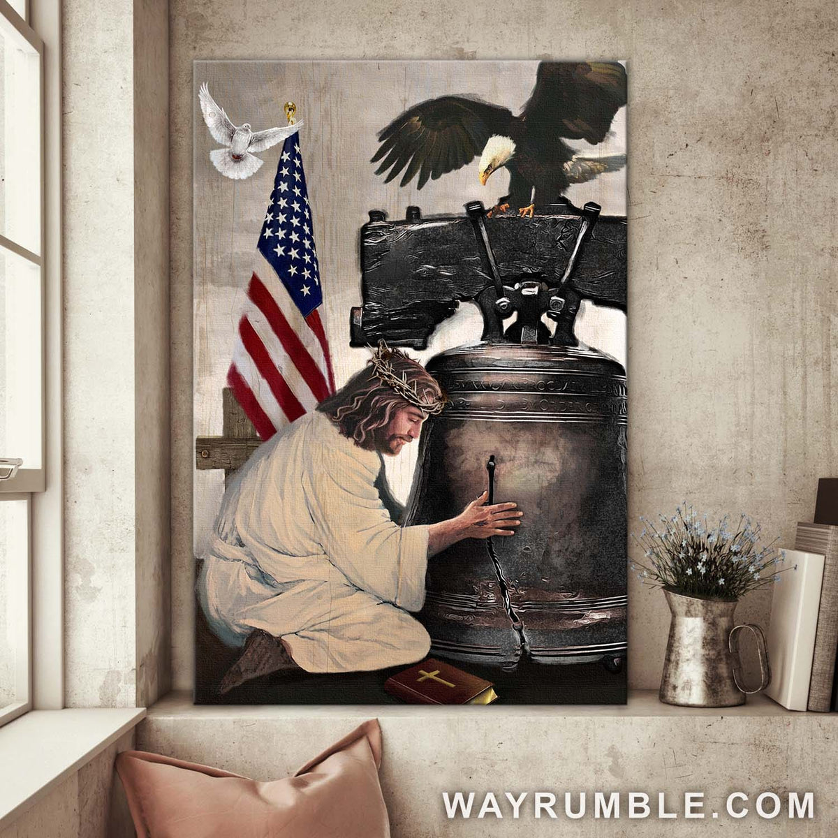 Jesus painting, Eagle and the US Flag, The broken bell - Jesus Portrait Canvas Prints, Wall Art