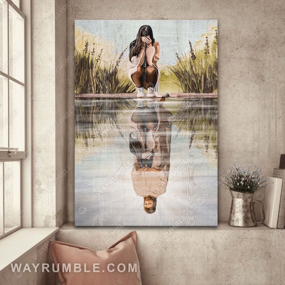 Jesus painting, Beautiful girl by the river, Asking god for forgiveness - Jesus Portrait Canvas Prints, Wall Art
