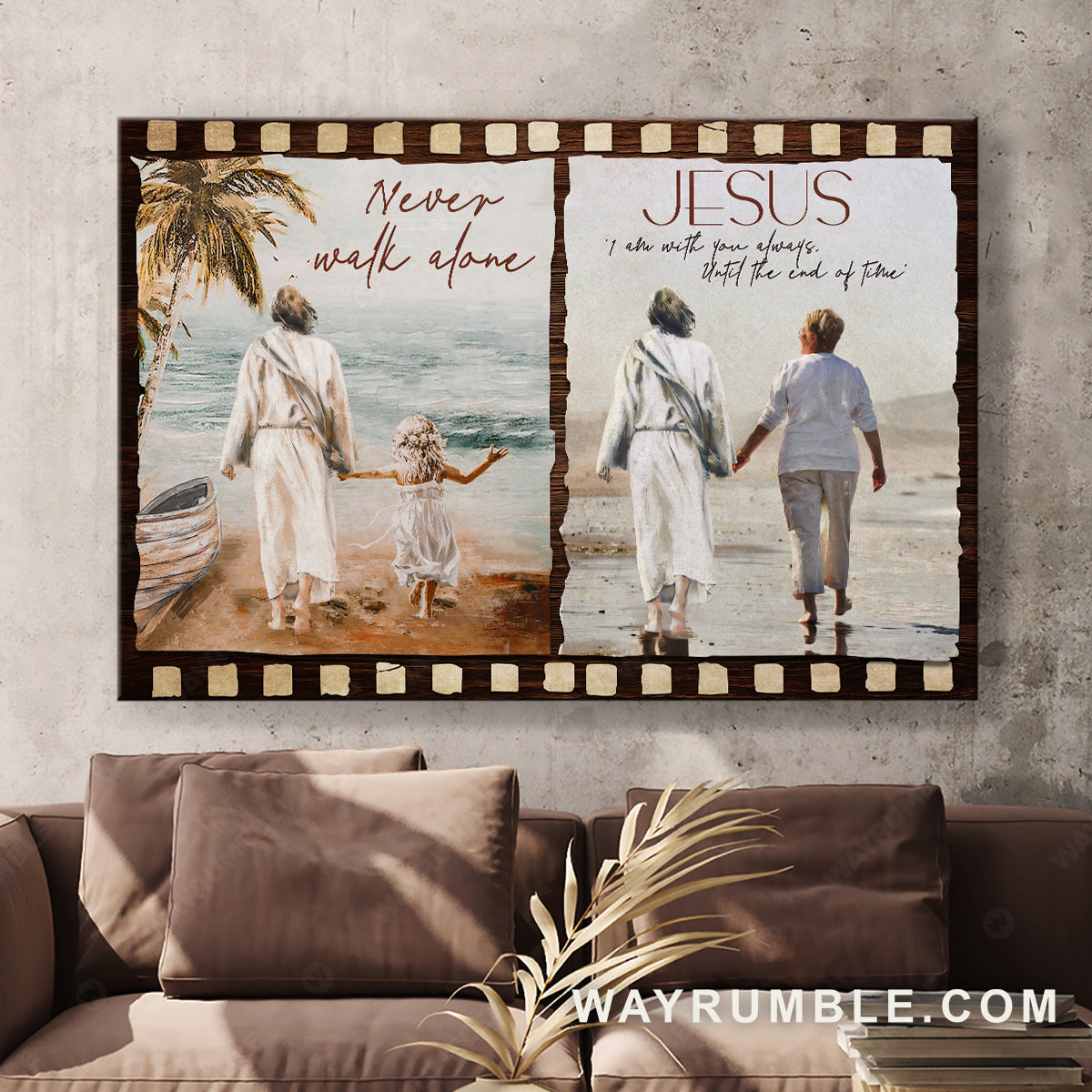 Jesus painting, On the beach, Walking with Jesus, I am with you always - Jesus Landscape Canvas Prints, Christian Wall Art