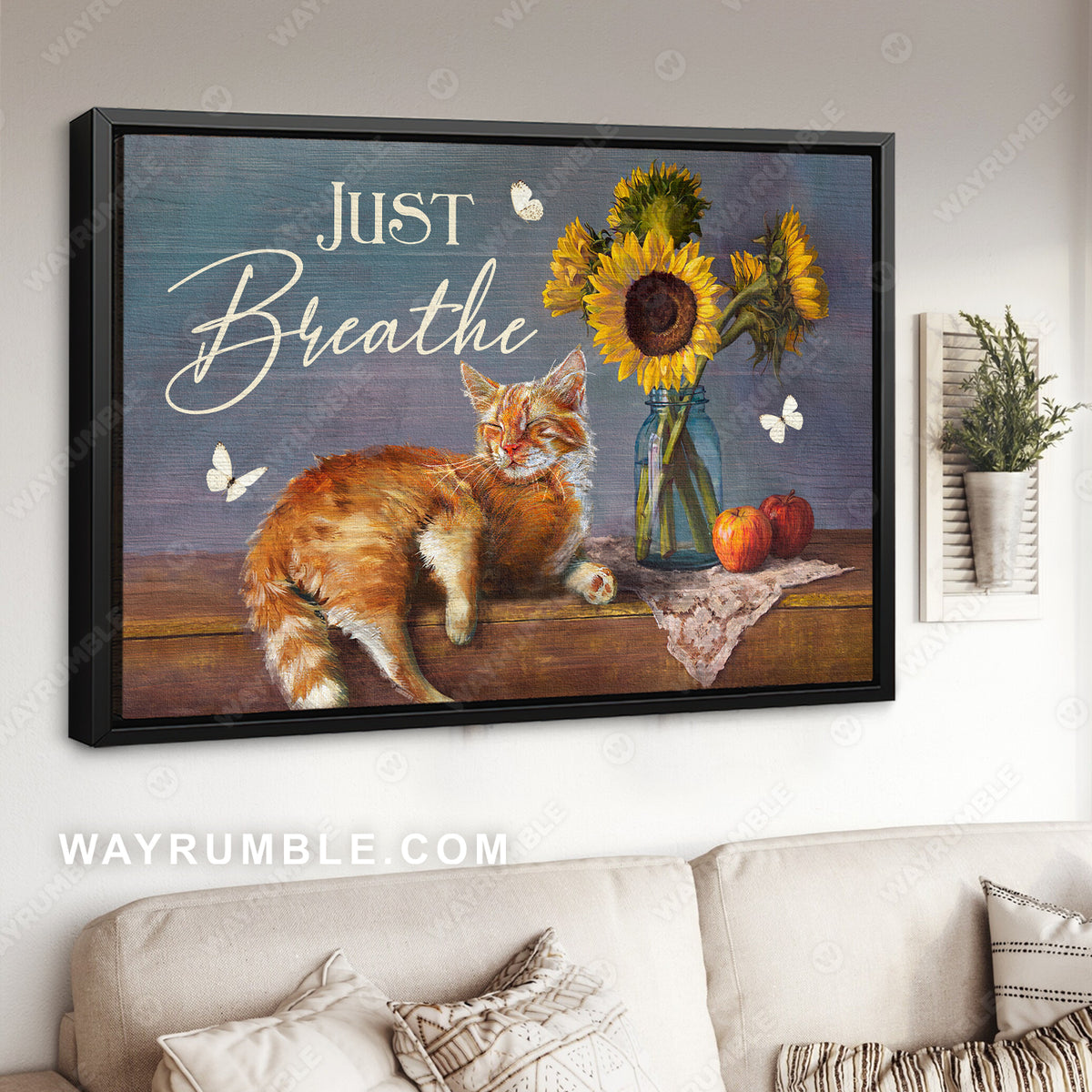 Cat painting, Still life painting, Sunflower jar, Just breath - Jesus Landscape Canvas Prints, Christian Wall Art