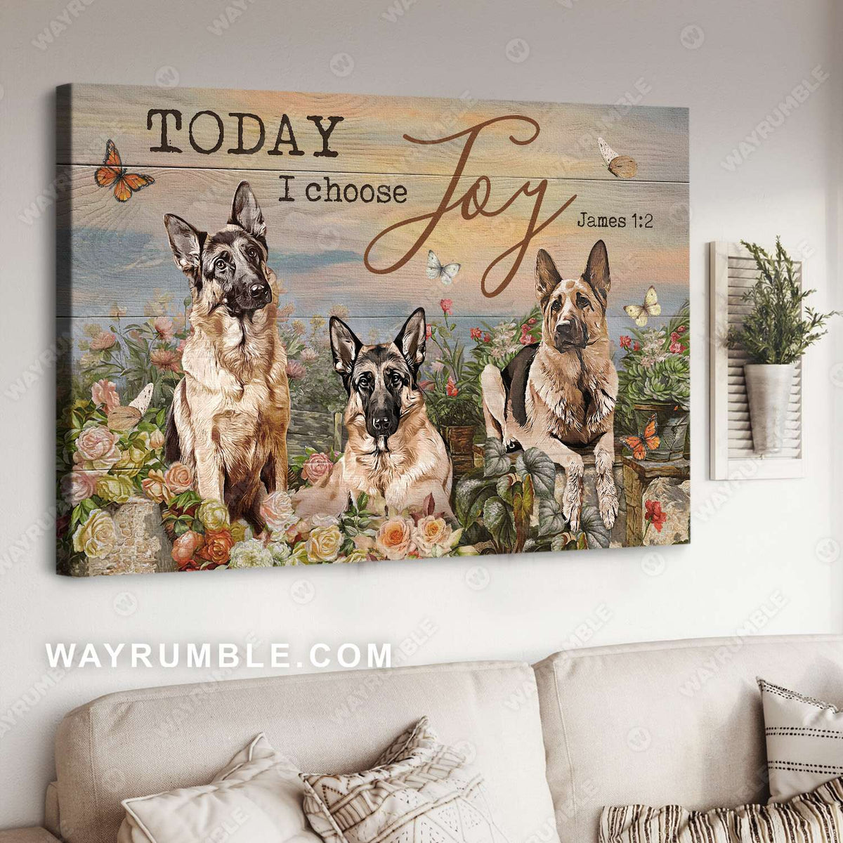 German shepherd drawing, Flower garden, Rose garden, Today I choose Joy - Jesus Landscape Canvas Prints, Christian Wall Art