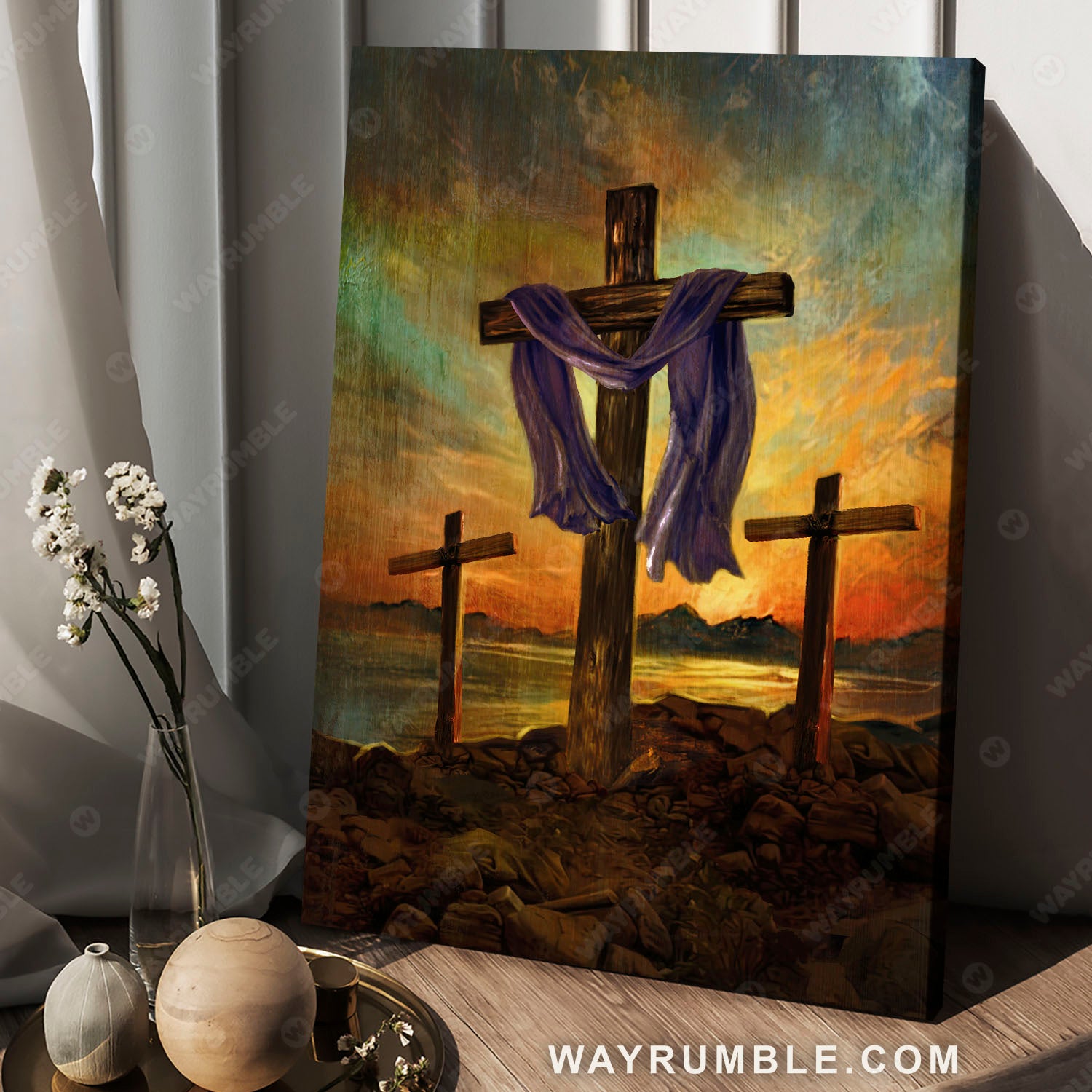 Sunset painting, Ocean drawing, The old rugged cross - Jesus Portrait Canvas Prints, Christian Wall Art