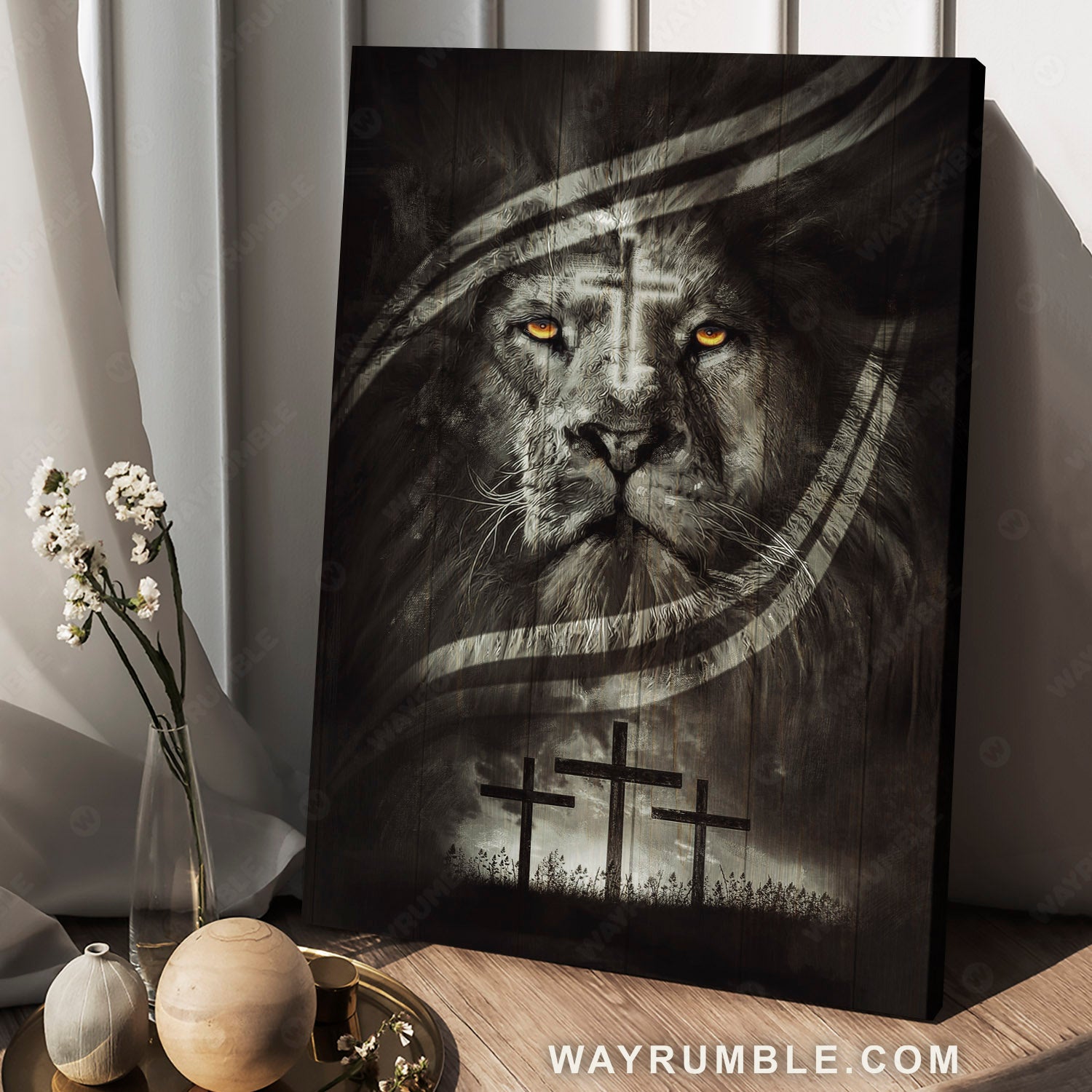Lion painting, Lion of Judah, The holy cross - Jesus Portrait Canvas Prints, Christian Wall Art