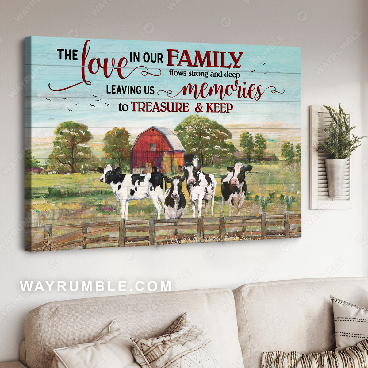 Cow painting, Farm landscape, Barn house painting, Countryside landscape, The love in our family flow strong and deep - Jesus Landscape Canvas Prints, Christian Wall Art