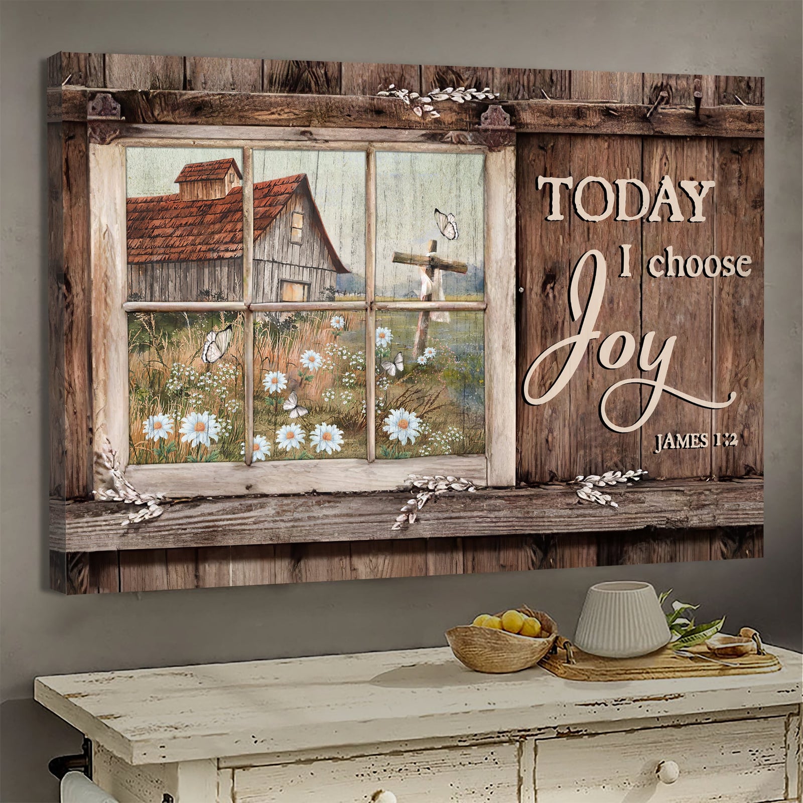 Window painting, Daisy garden, Wooden cross, Today I choose joy - Jesus Landscape Canvas Prints, Wall Art