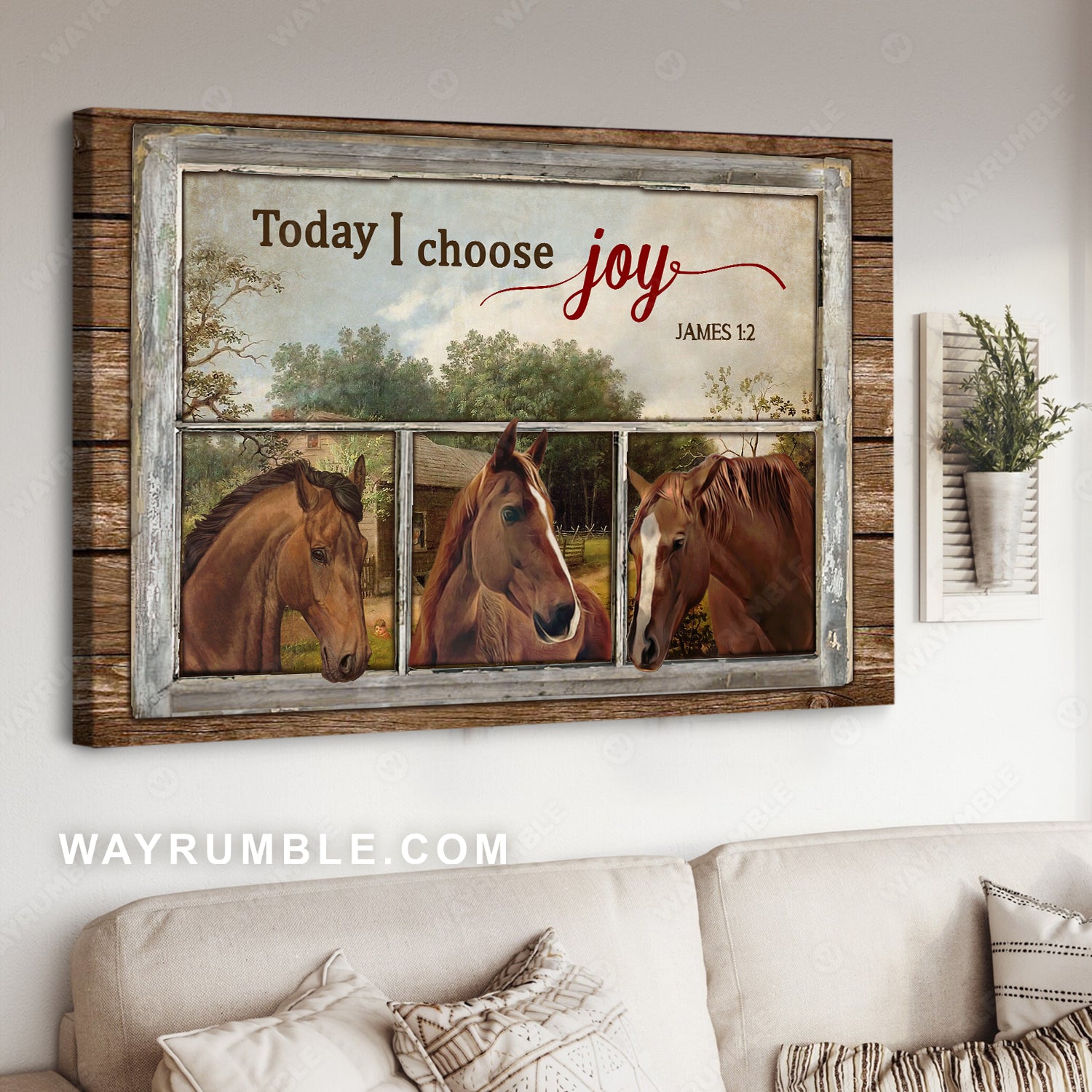 Horse drawing, Countryside painting, Window frame, Today I choose Joy - Jesus Landscape Canvas Prints, Christian Wall Art