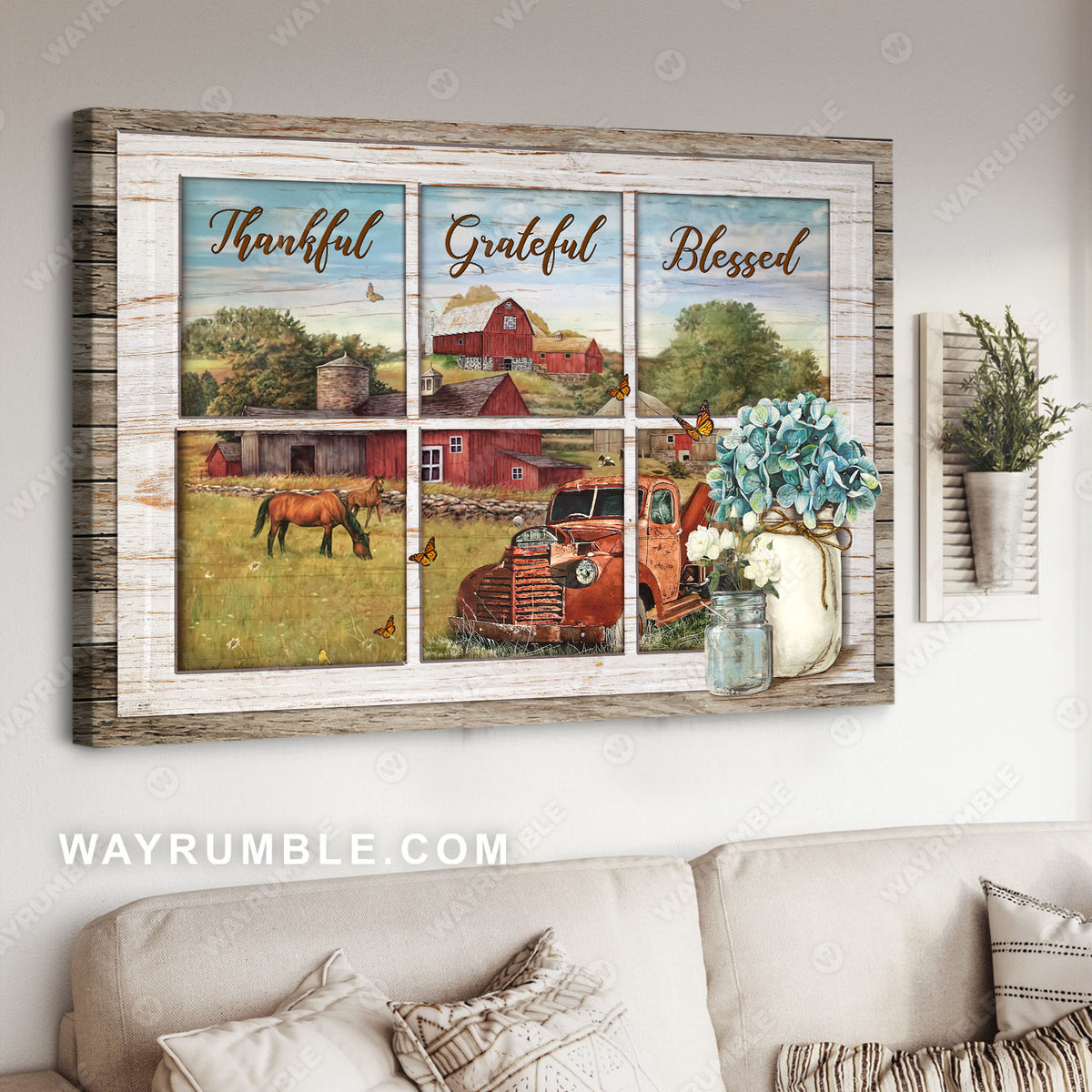 Countryside landscape, Village painting, A peaceful life, Thankful Grateful Blessed - Jesus Landscape Canvas Prints, Christian Wall Art