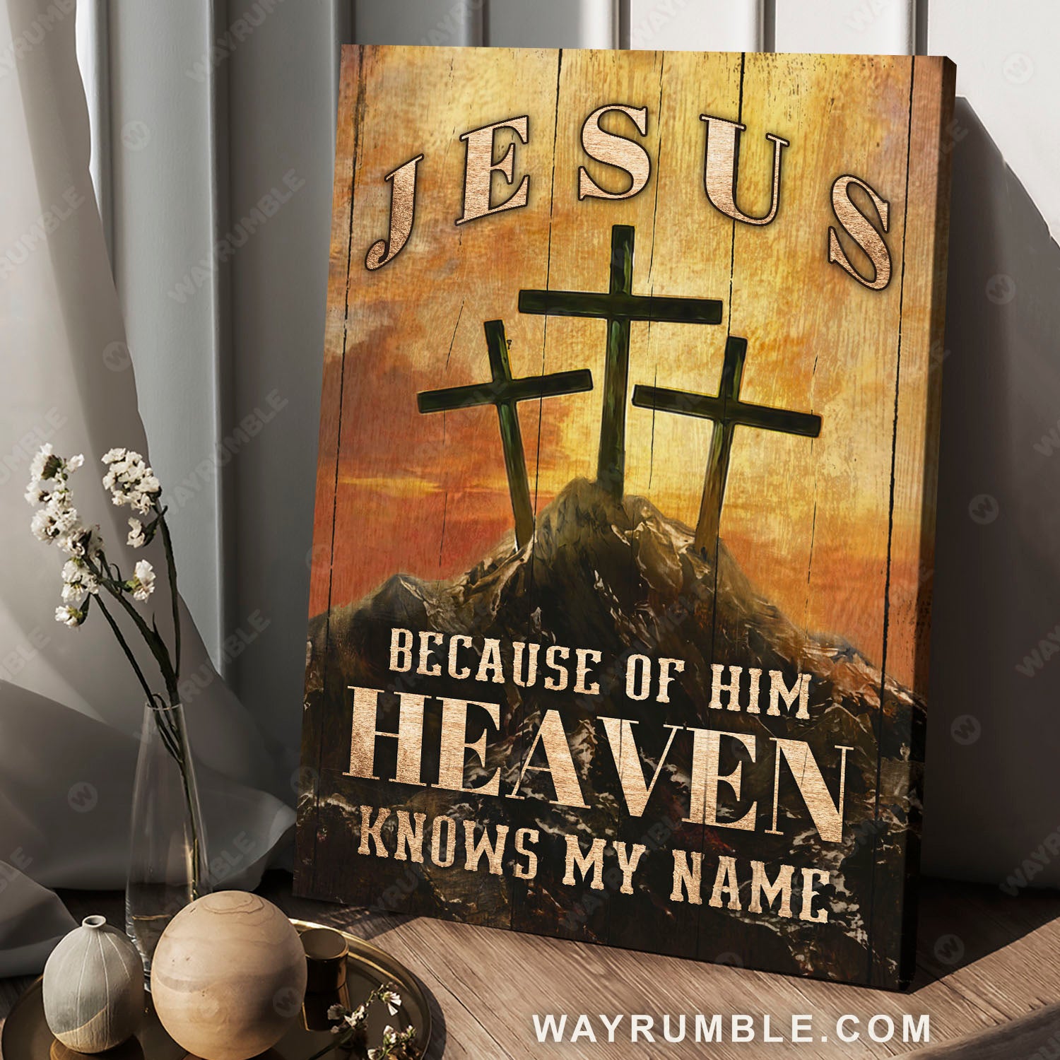 The old rugged cross. Mountain landscape, Because of Him, Heaven knows my name - Jesus Portrait Canvas Prints, Christian Wall Art