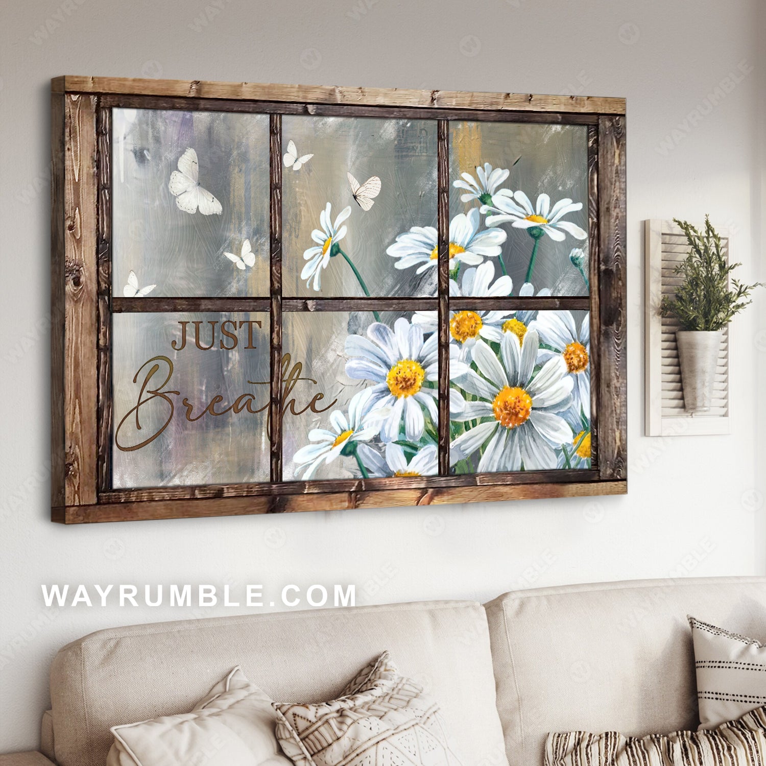 Daisy flower, Window frame, Just breathe - Jesus Landscape Canvas Prints, Christian Wall Art