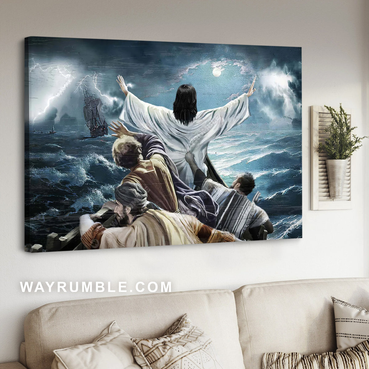 The storm on the sea, Jesus saved us - Jesus Landscape Canvas Prints, Wall Art