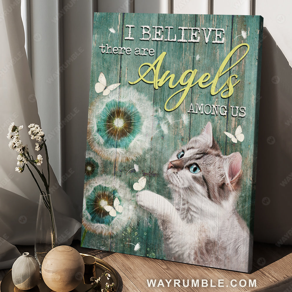 Cat painting, dandelion, I believe there are angels among us - Jesus Portrait Canvas Prints, Christian Wall Art