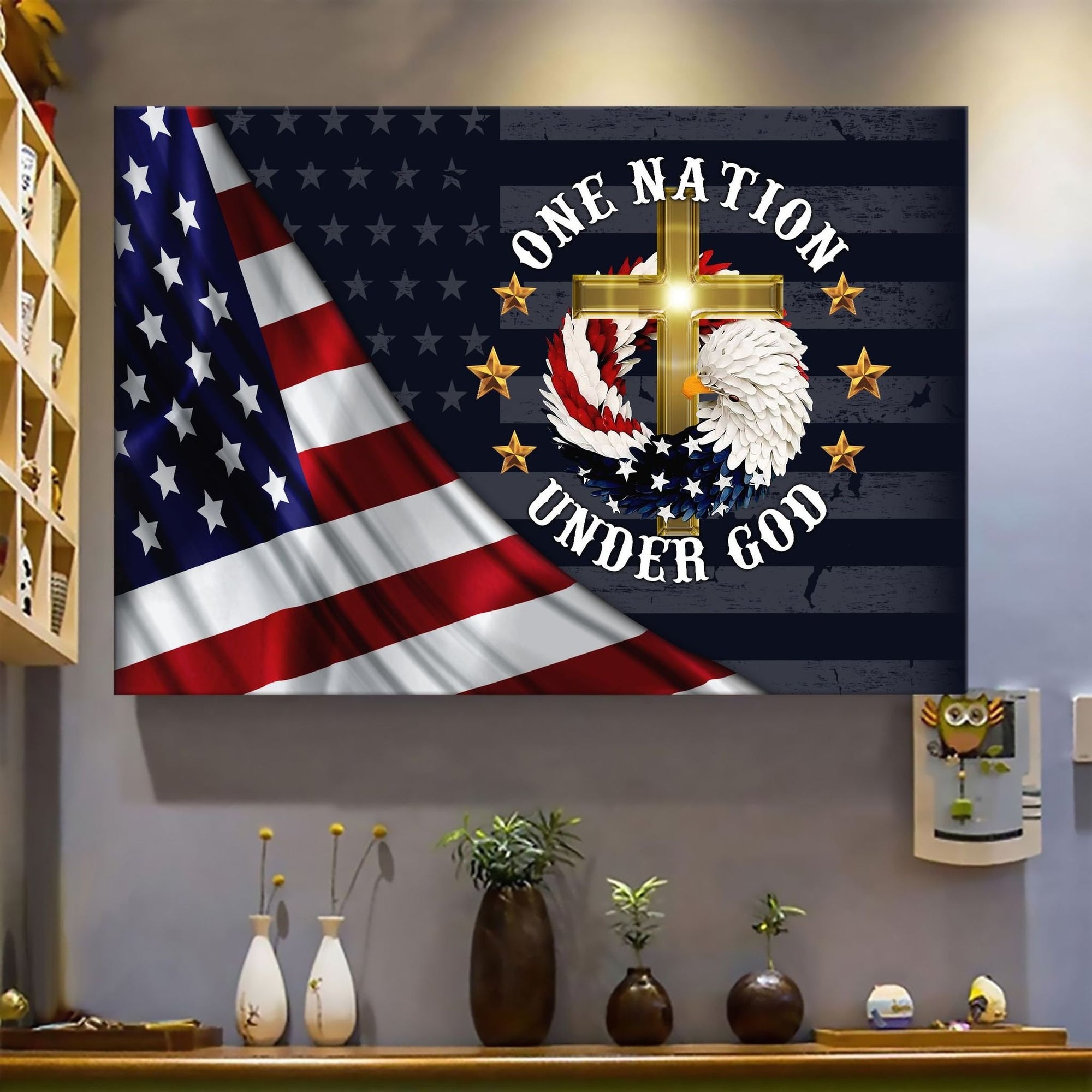 US Flag, American bald eagle, Amazing nation under God - Jesus Canvas Landscape Canvas Prints, Wall Art