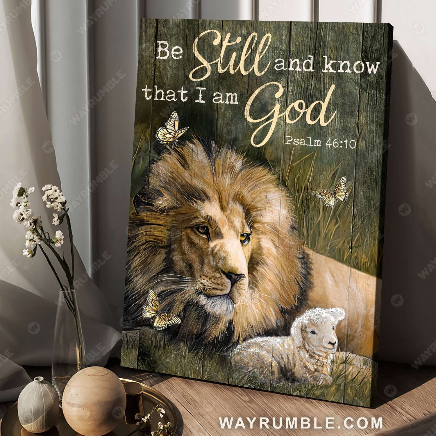 Lion of Judah, Lamb of God, Meadow landscape, Be still and know that I am God - Jesus Portrait Canvas Prints, Christian Wall Art