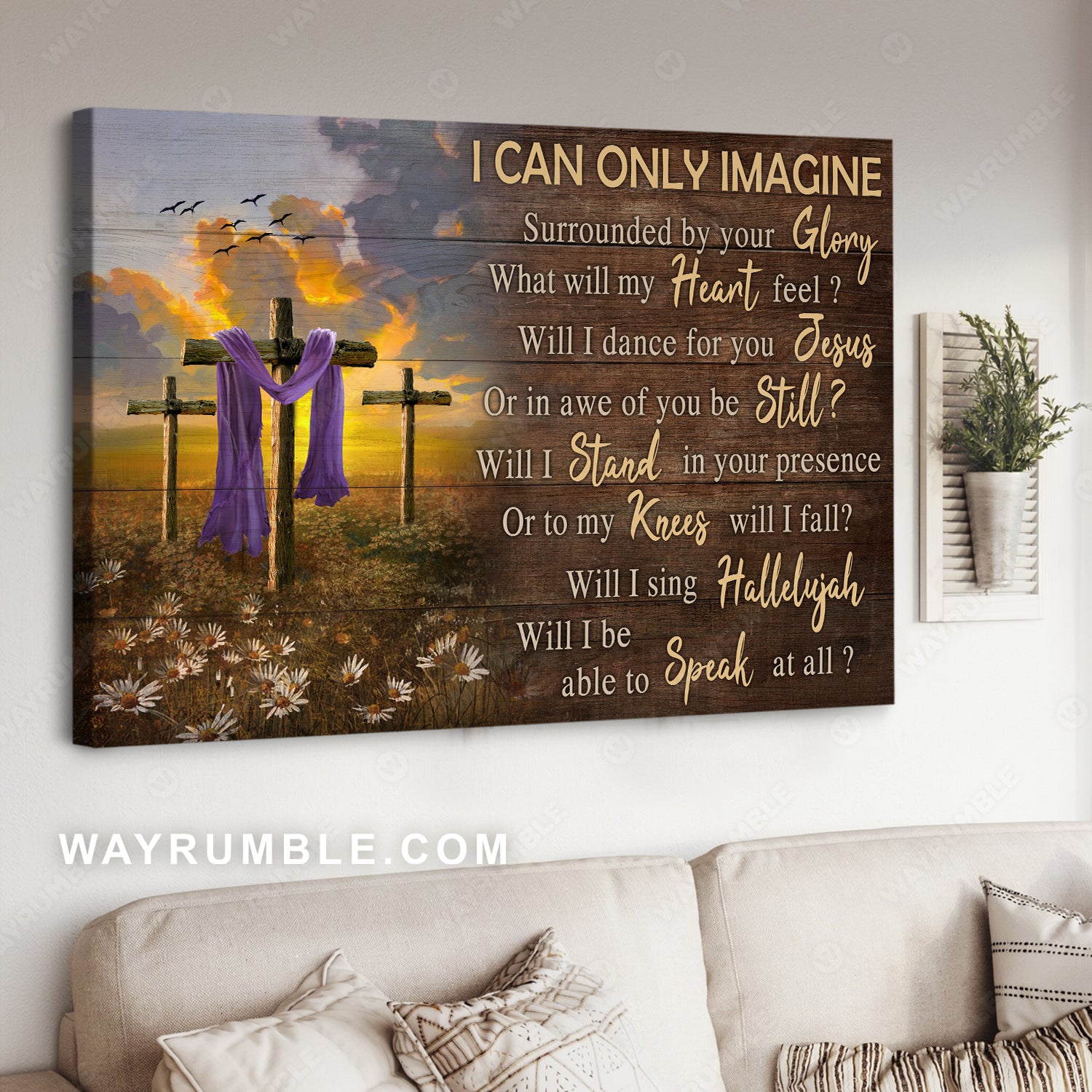 The old rugged cross, Daisy flower field, I can only image - Jesus Landscape Canvas Prints, Christian Wall Art