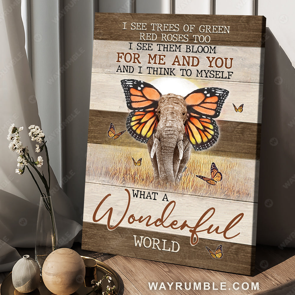 Sunrise on the Savanna, Elephant painting, Butterfly wings, What a wonderful word - Jesus Portrait Canvas Prints, Christian Wall Art