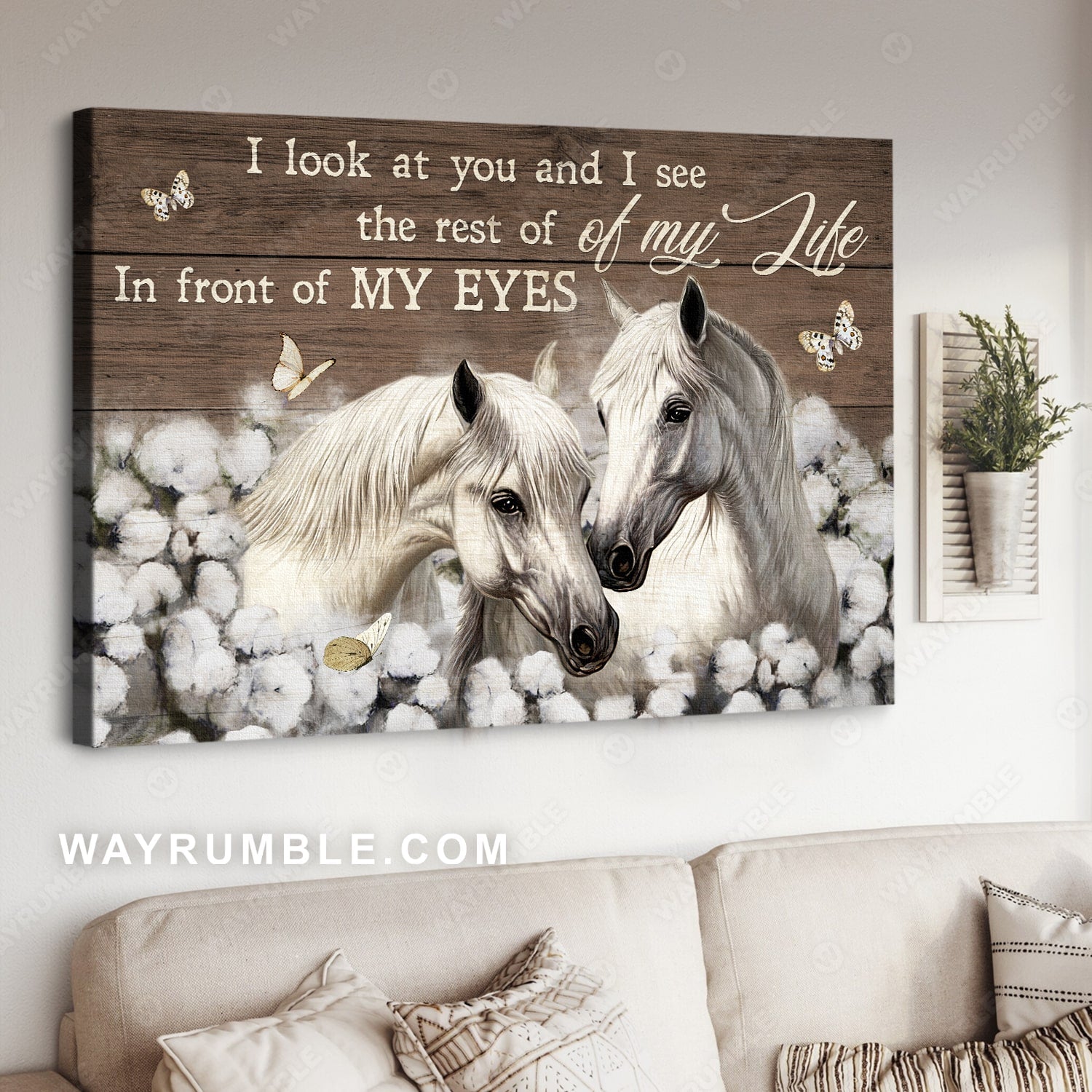 White horse painting, Cotton flower, I look at you and I see the rest of my life - Jesus Landscape Canvas Prints, Christian Wall Art