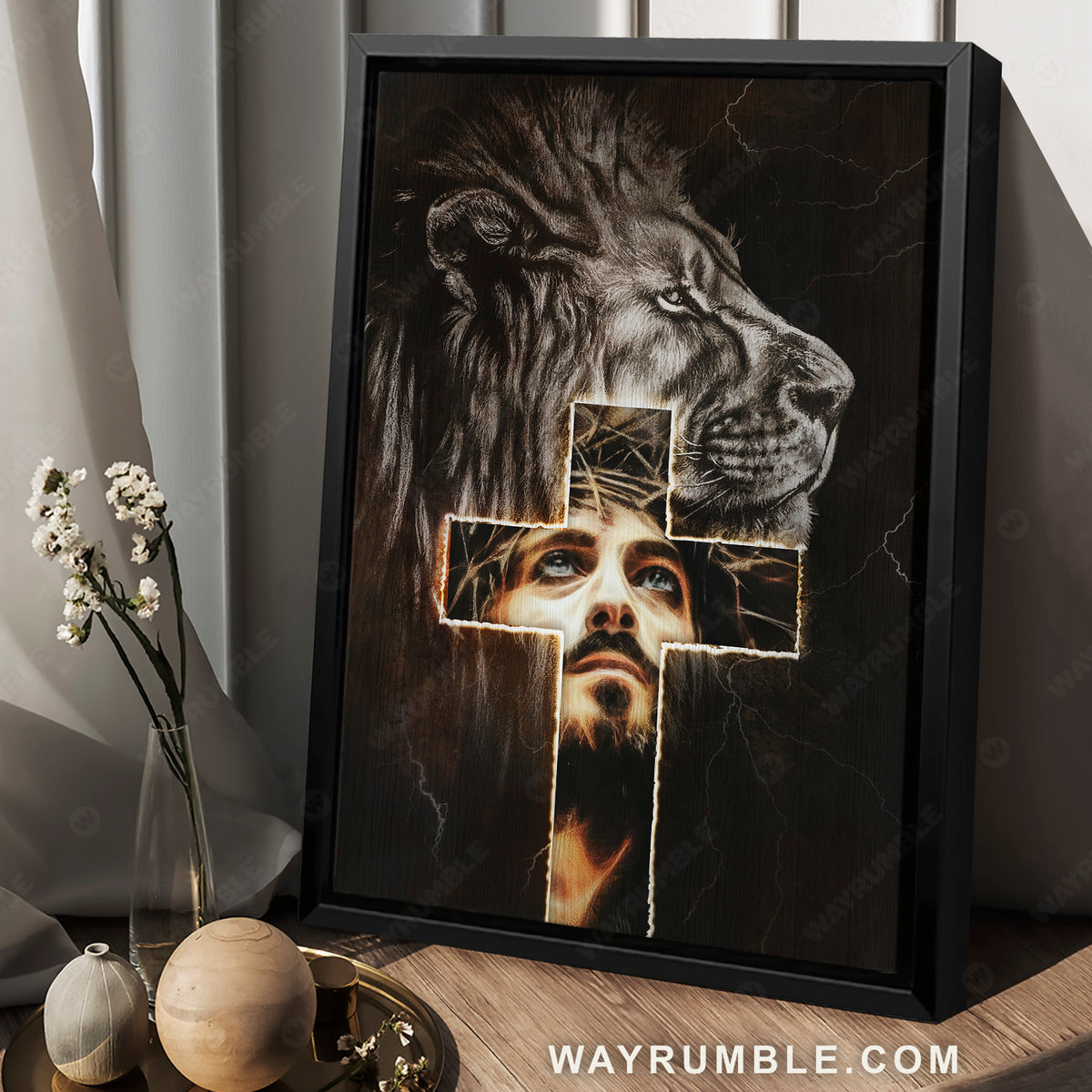 Jesus painting, Lion of Judah, The holy cross - Jesus Portrait Canvas Prints, Christian Wall Art
