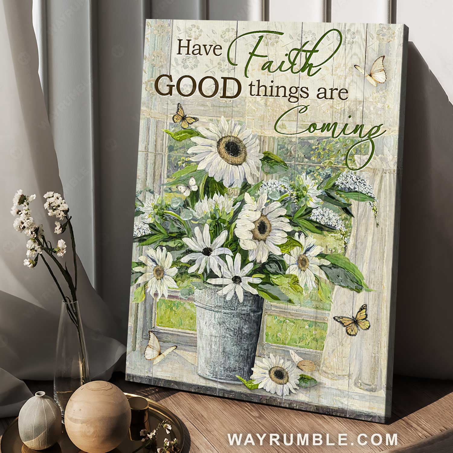 Watercolor flower, Yellow butterfly, Have faith good things are coming - Jesus Portrait Canvas Prints, Home Decor Wall Art