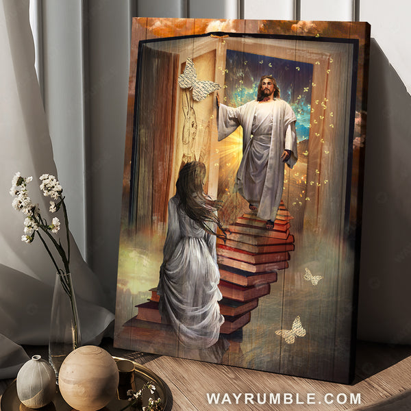 Knock the door, Amazing Jesus painting, Beautiful girl, Way to heaven - Jesus Portrait Canvas Prints, Christian Wall Art Knock the door, Amazing Jesus painting, Beautiful girl, Way to heaven - Jesus Portrait Canvas Prints, Christian Wall Art