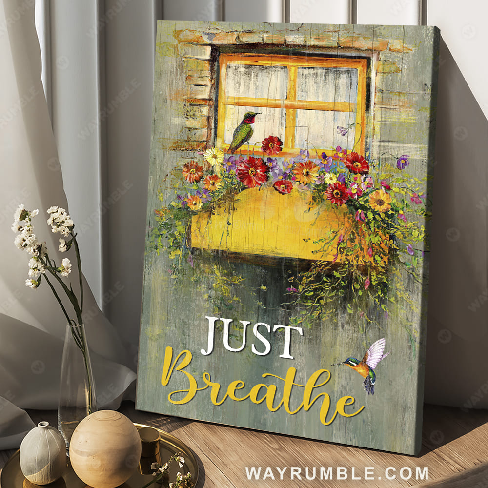 Yellow window drawing, Baby flower, Colorful hummingbird, Just breathe - Jesus Portrait Canvas Prints, Wall Art