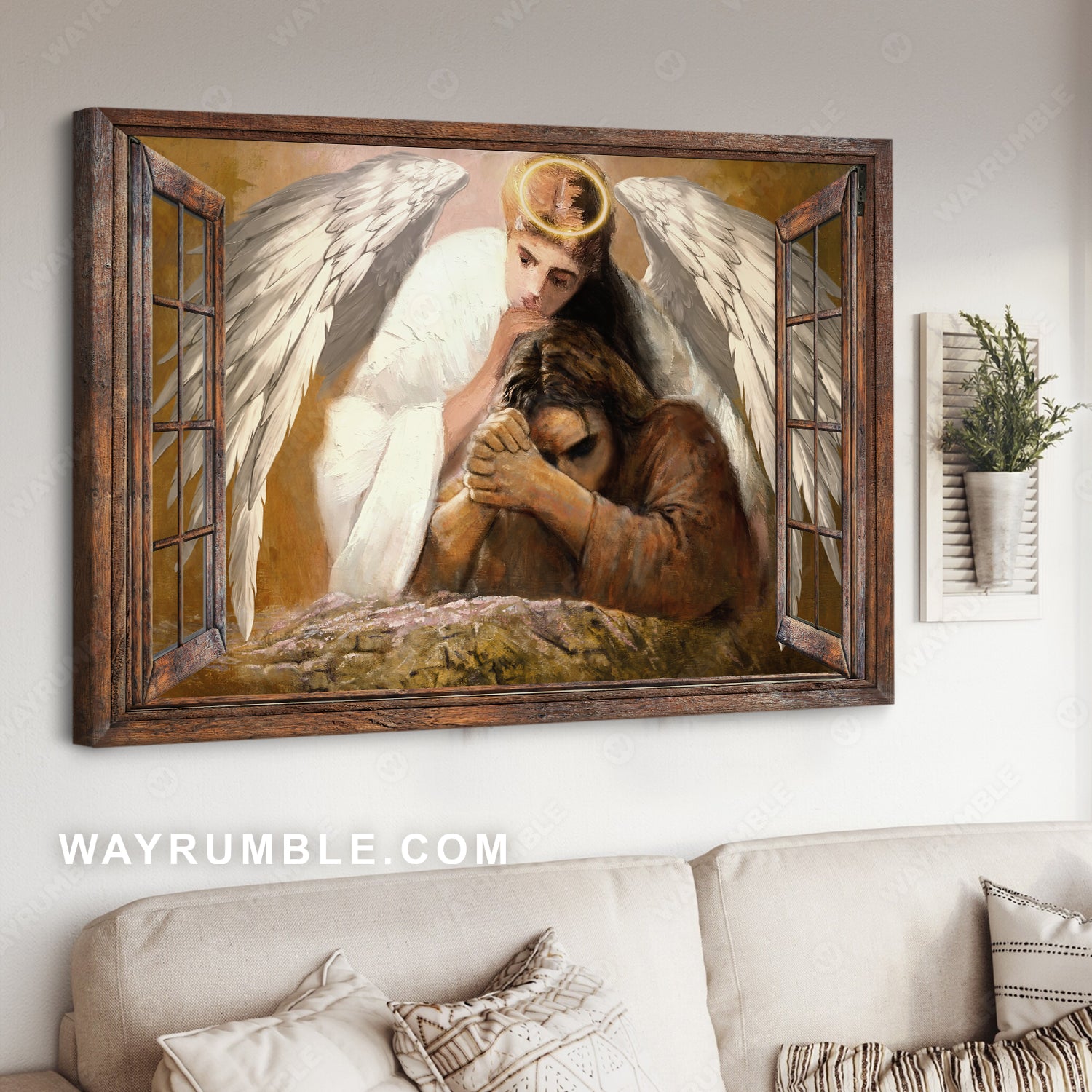 Pray for healing, The world in his arm, Angel wings, Jesus painting - Jesus Landscape Canvas Prints, Christian Wall Art